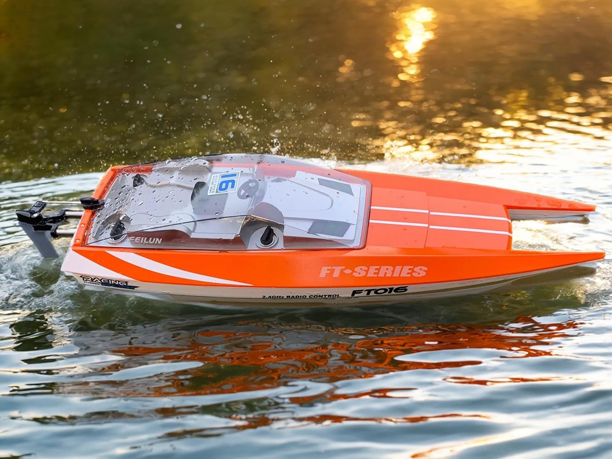 FT016 Remote Control Boat RC Submarine Ship Racing Speedboat 30km+ for Boys Adults Lake Pool Auto Water Cool, As Big as Feilun ft012 rc Boat (18.9")