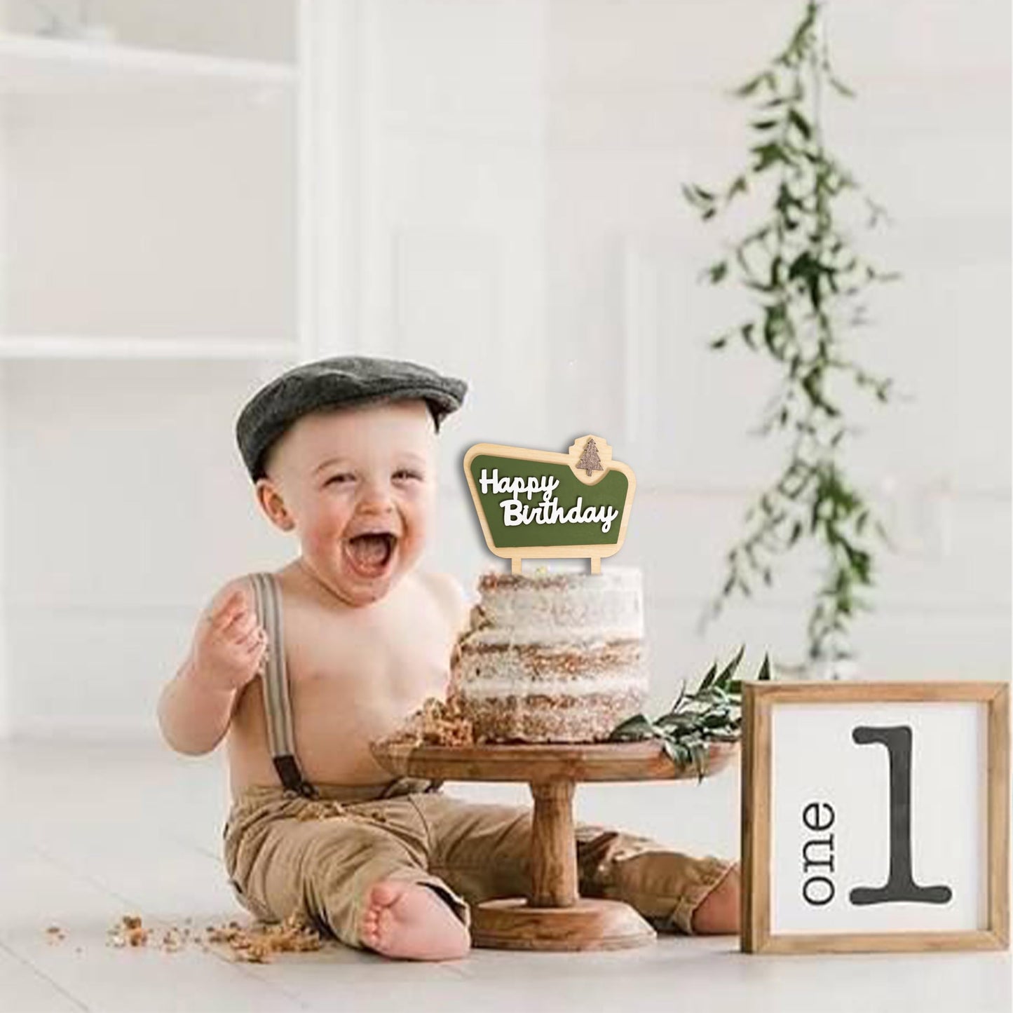 MUWEOL Happy Camper Wooden Cake Topper