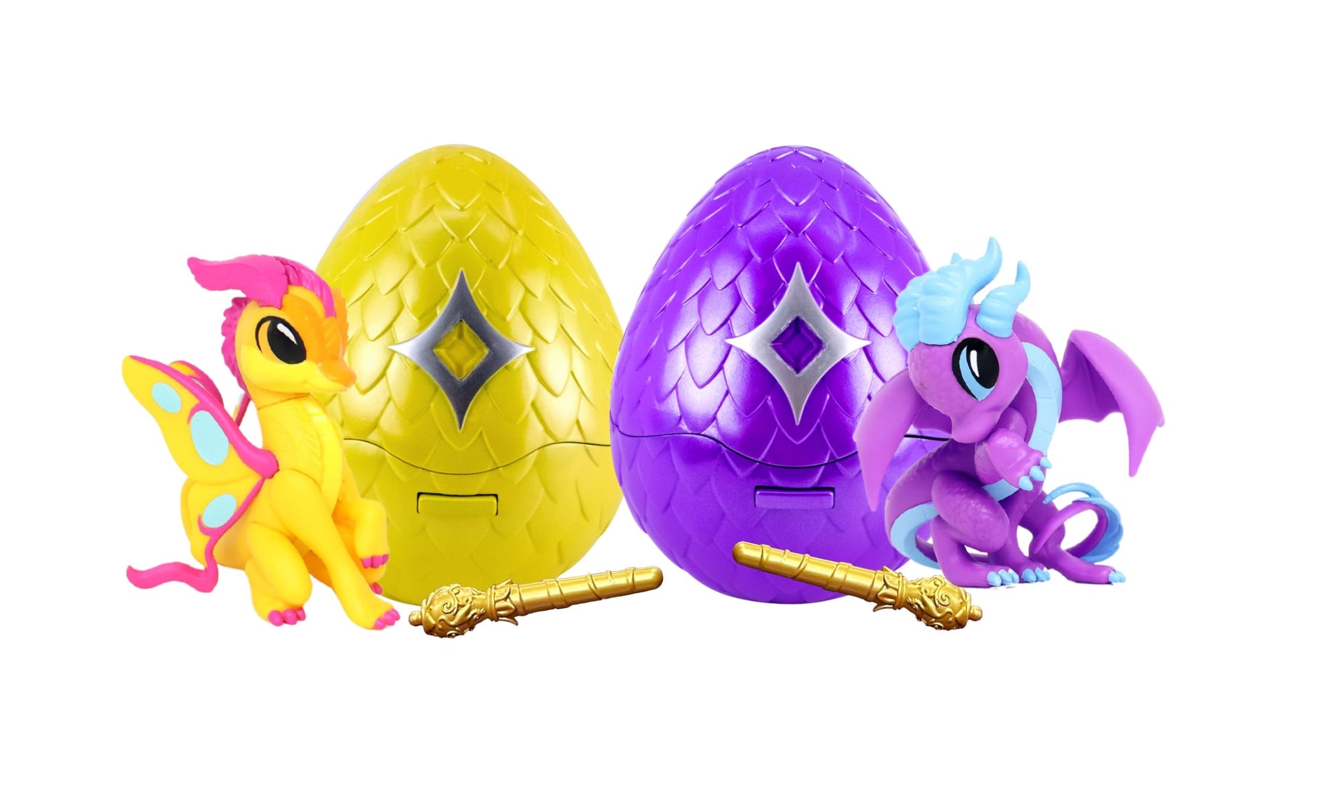 Magic Dragon Eggs 2-Pack - Golden & Purple Surprise Dragon Eggs with Magic Wand | Interactive Hatching Dragon Toys, Collectible Toy Dragons for Kids