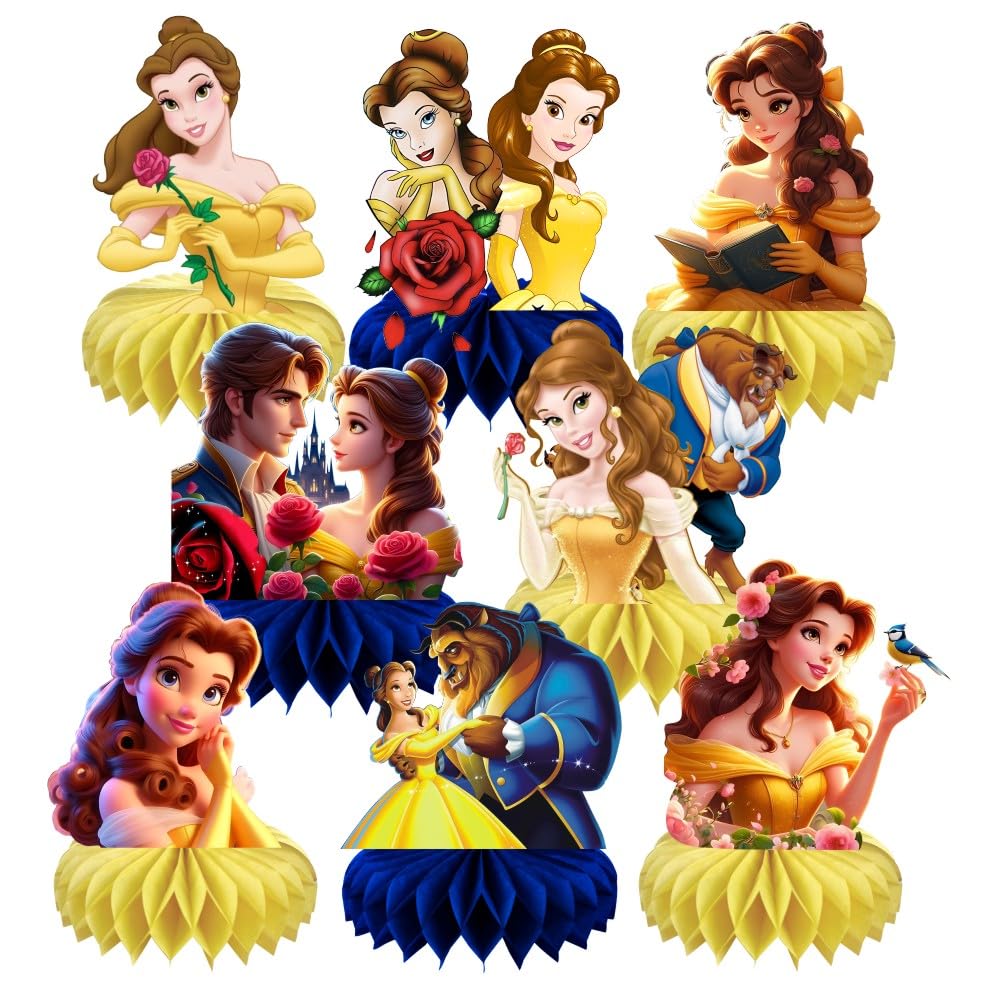 8Pcs Beauty & Beast Table Centerpieces Birthday Party Supplies Double Side Table Decorations for Girls Party Decorations