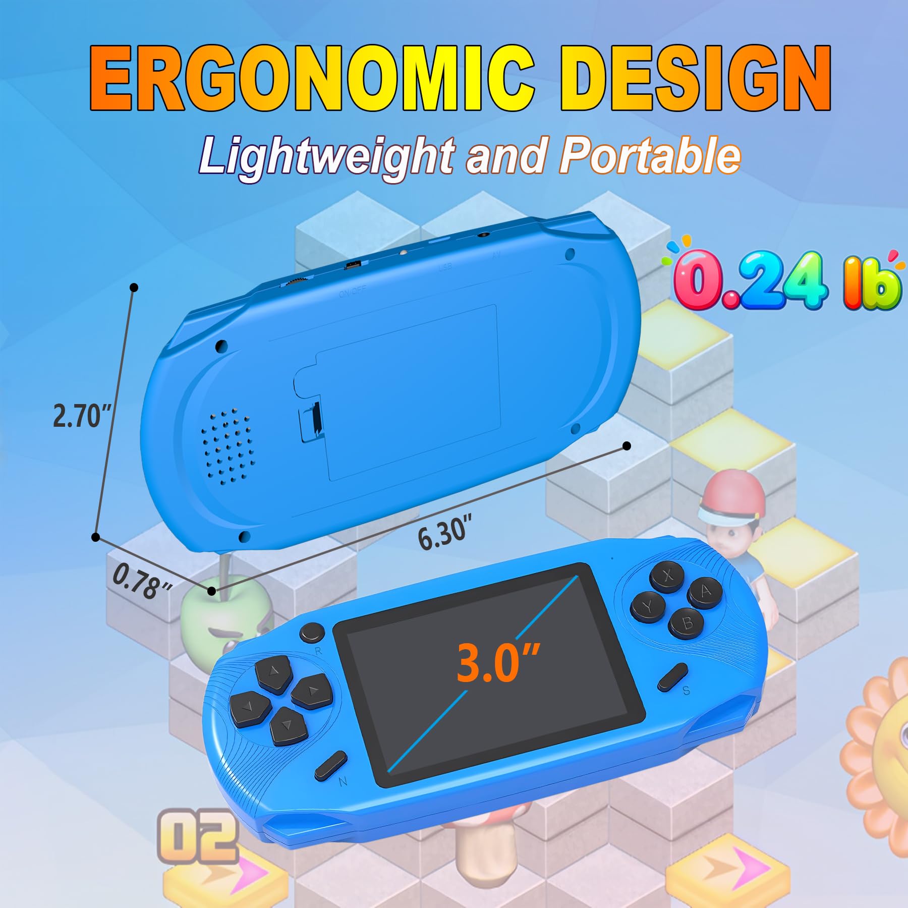 Beijue 16 Bit Handheld Games for Kids Preloaded 220 Retro Video Games, Blue