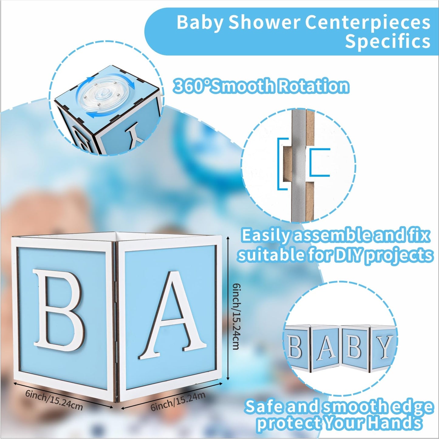 2 Set Baby Shower Centerpieces for Table 6 Inch Wooden Boxes with Rotatable Base Perfect for Boy Girl Neutra,Baby Shower, Gender Revea Party Table