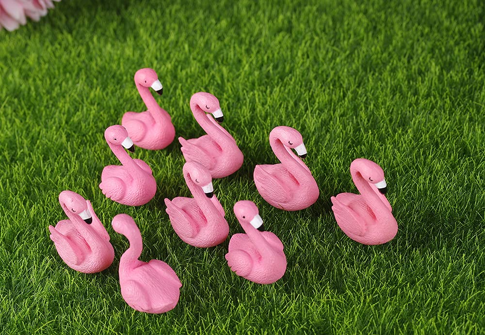 Dong Huang 10Pcs Mini Flamingo Miniature Figurines, Cute Flamingo Cake Decorations Easter Cupcake Toppers, Fairy Garden Miniature Moss Landscape DIY
