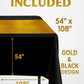 Oojami Black and Gold Plastic Tablecloths Disposable, 6 Pack - 54 x 108 in Waterproof Rectangle Table Covers for 8 Foot Tables, Manteles de Mesa de