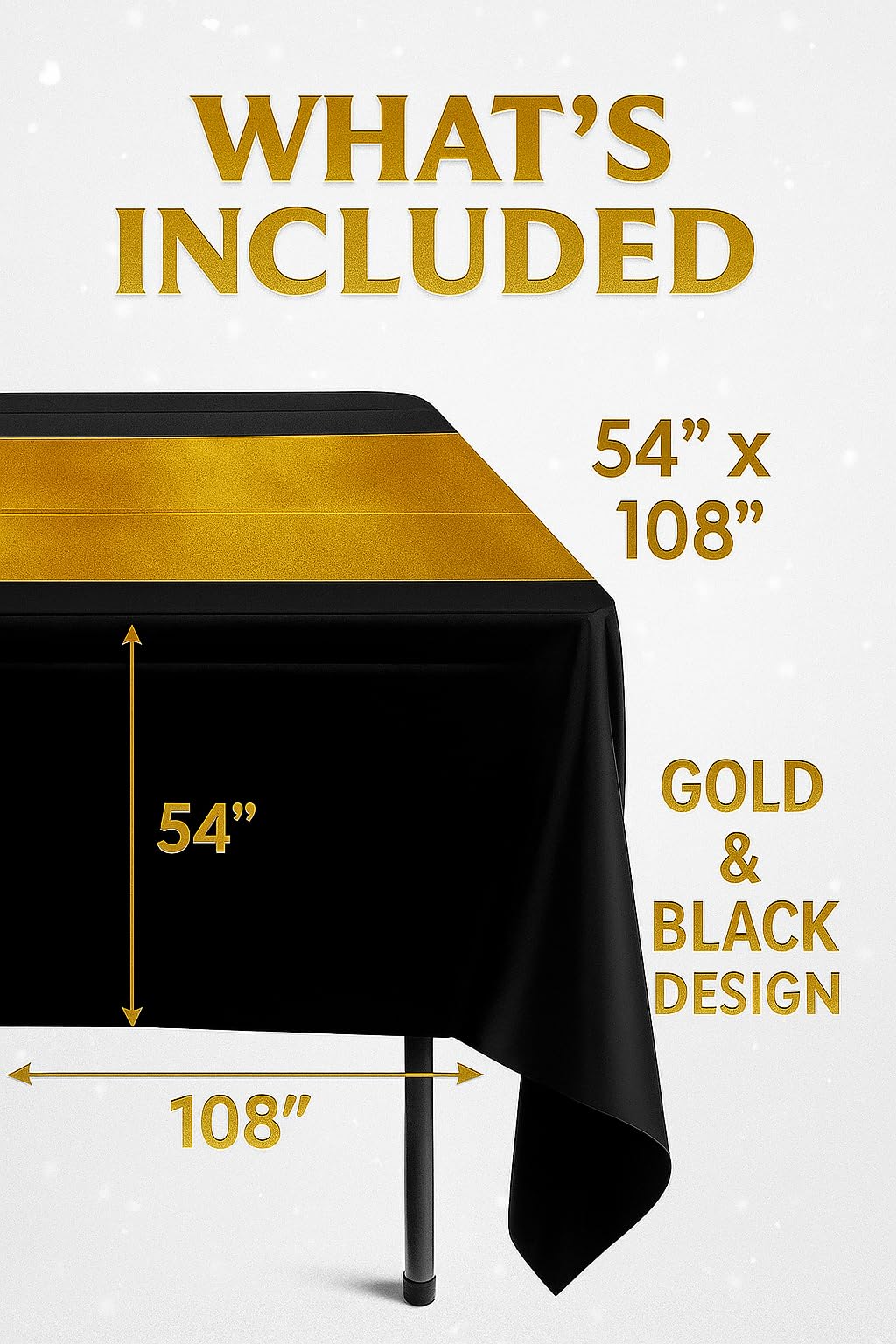 Oojami Black and Gold Plastic Tablecloths Disposable, 6 Pack - 54 x 108 in Waterproof Rectangle Table Covers for 8 Foot Tables, Manteles de Mesa de