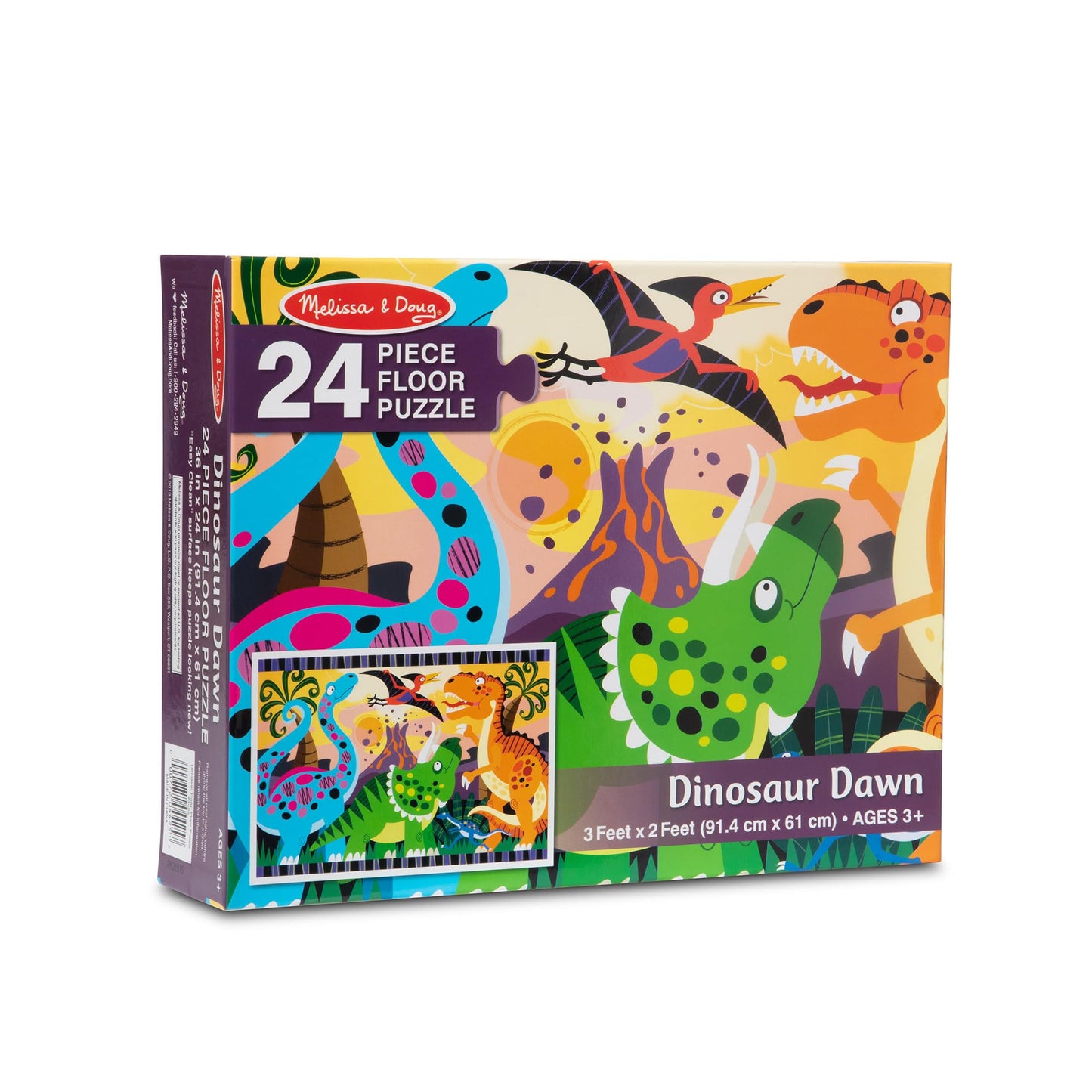 Melissa & Doug Dinosaur Dawn Jumbo Floor Puzzle (24 Pieces, 2 x 3 Feet), Jigsaw Puzzle for Preschoolers and Kids Ages 3+ - FSC Certified