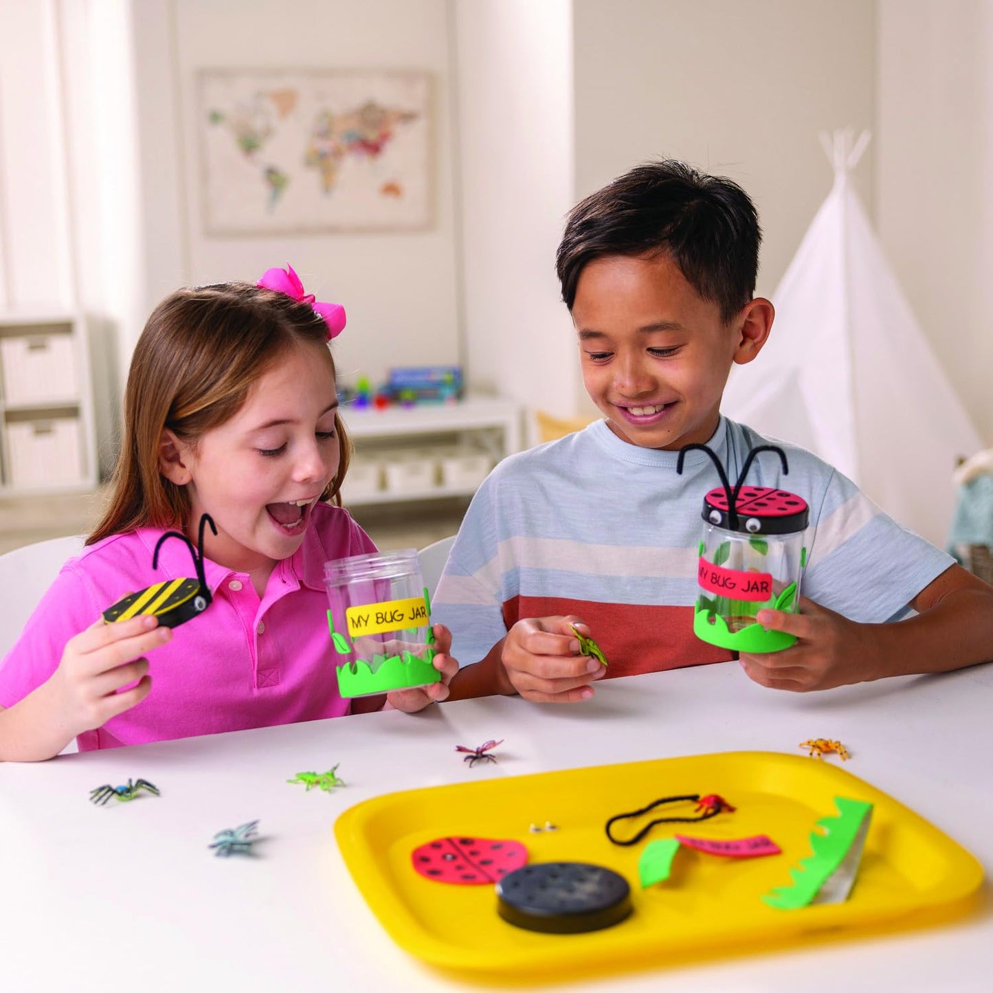 Fun Express Bug Catcher Kit for Kids - Makes 12 Bug Jars with Craft Supplies | Bug House Container with Ventilated Lids for Lightning Bug Catching |