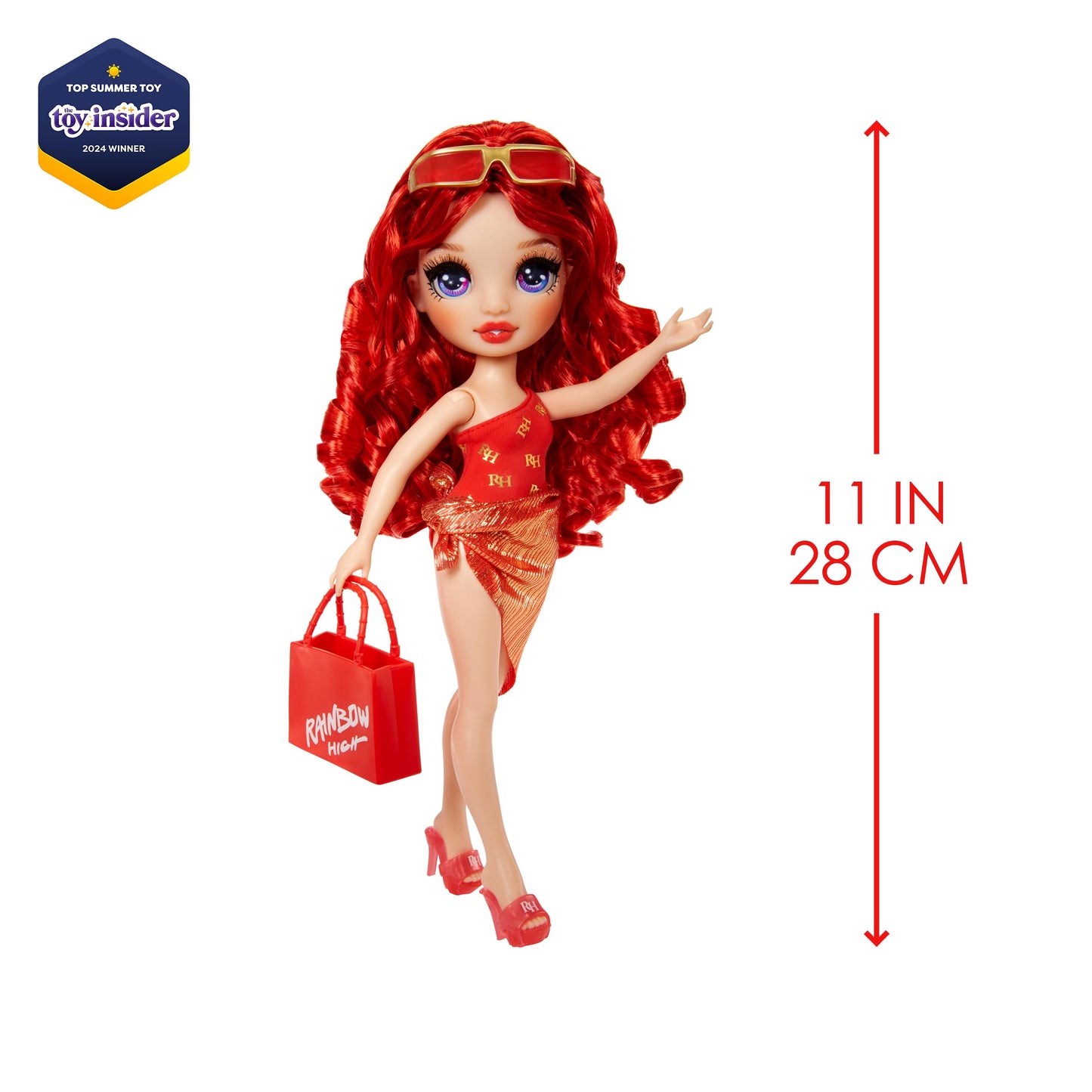 Rainbow High Swim & Style Ruby, Red 11" Fashion Doll with Shimmery Wrap to Style 10+ Ways, Removable Swimsuit, Sandals, Fun Play Accessories. Kids Toy