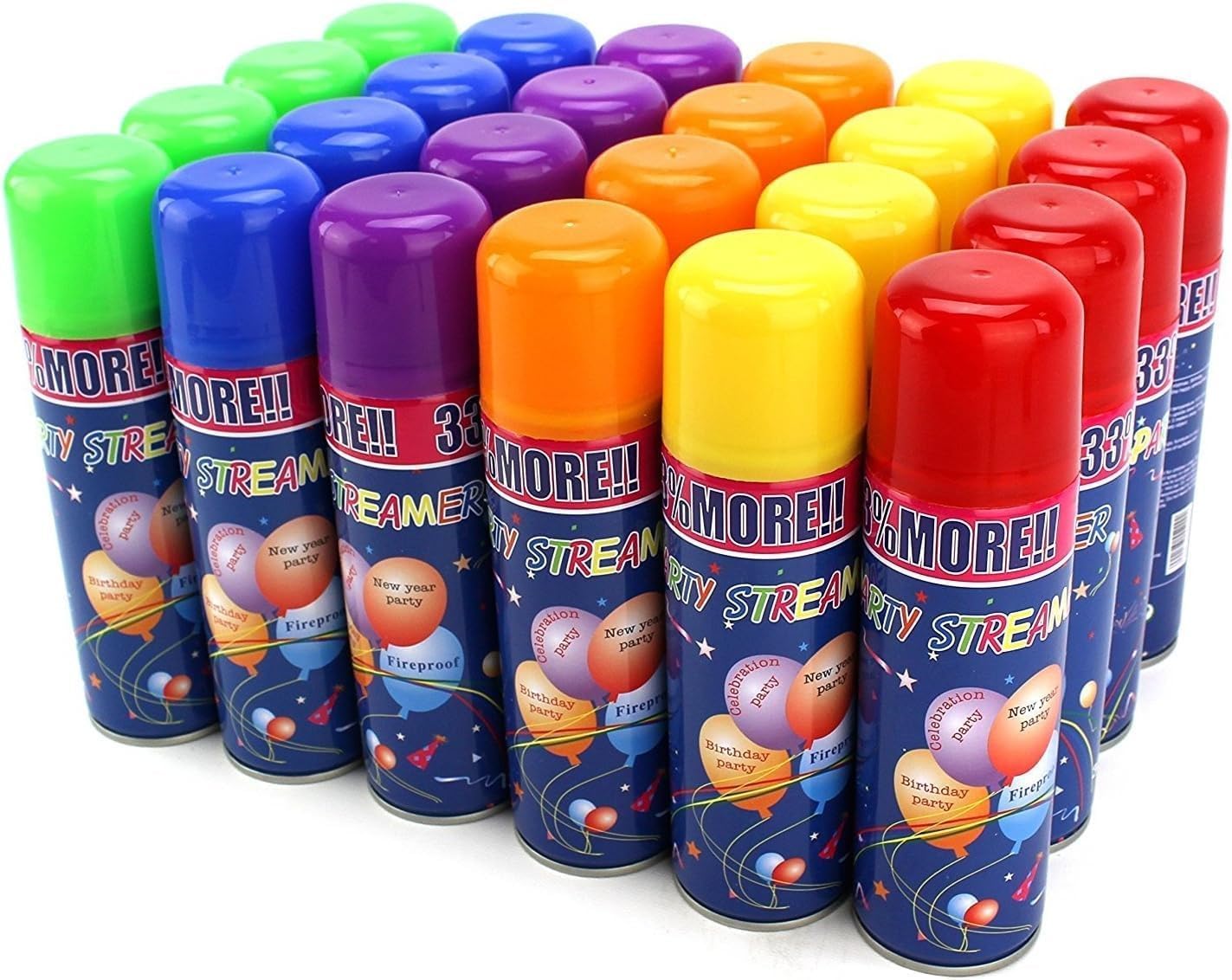 12 Pack Party String Spray (3 oz Each) - Streamer Spray in a Can, Full Color Set with 2 of Each Color, Party Supplies for Kids’ Parties, Birthdays