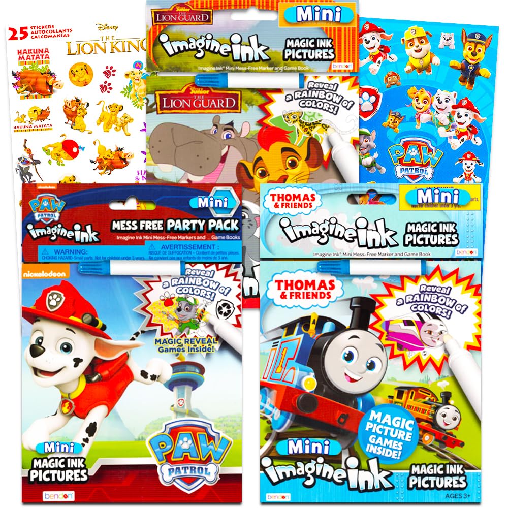 Imagine Ink Coloring Book Set for Toddlers Kids - 3 Magic Ink Books Featuring Paw Patrol, Thomas the Train, Lion Guard with Invisible Ink Pens