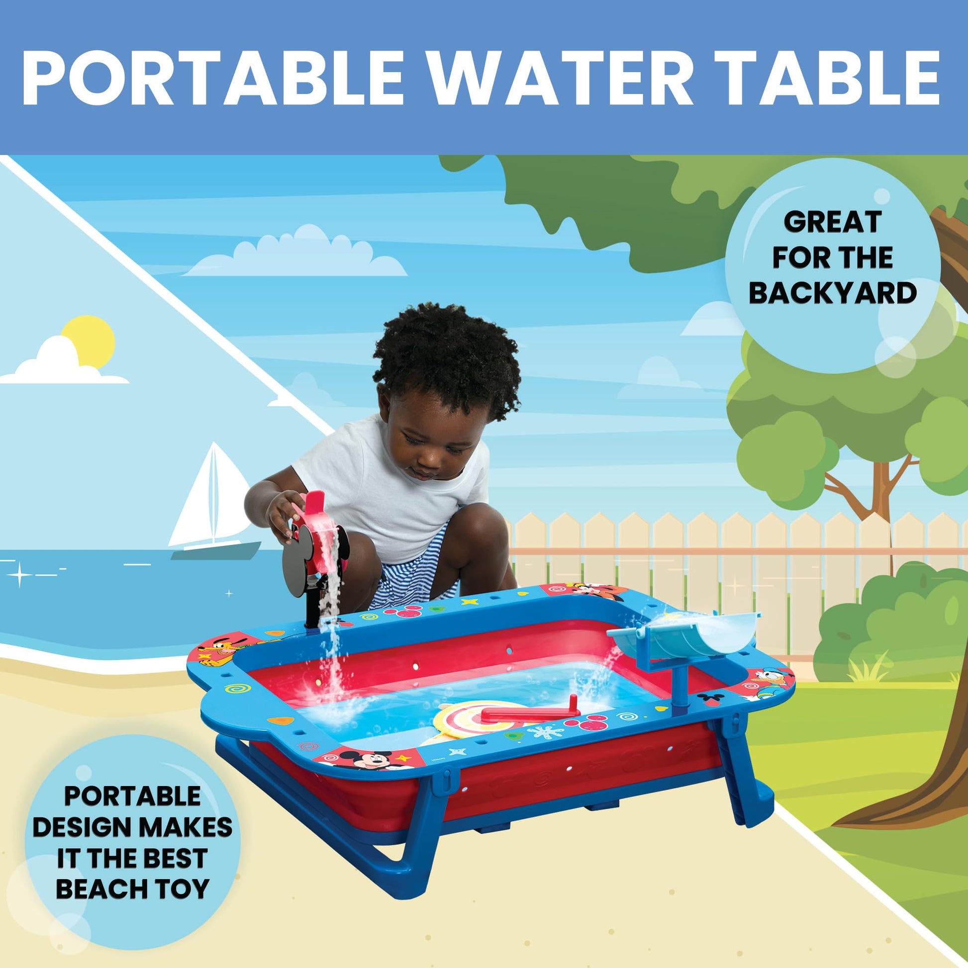 Delta Children Disney Mickey Mouse Water Activity Table - Collapsible & Portable - Ideal for Travel - Outdoor Kids Water Sensory Table, Blue