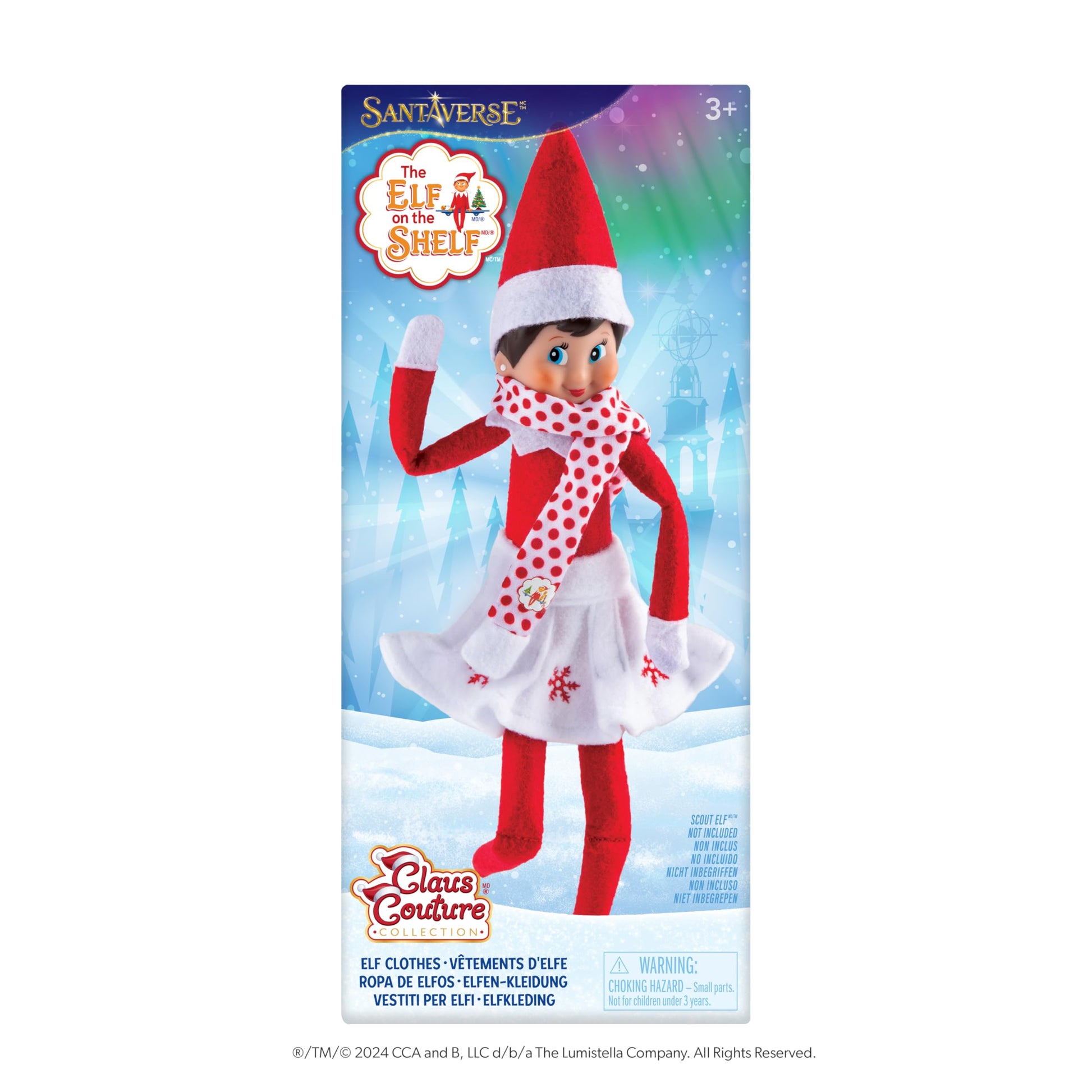 The Elf on the Shelf Claus Couture Collection Snowflake Skirt & Scarf - Red and White Holiday Outfit for Scout Elves - Festive Elf Clothes Accessory