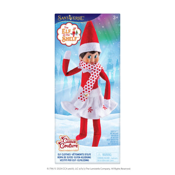 The Elf on the Shelf Claus Couture Collection Snowflake Skirt & Scarf - Red and White Holiday Outfit for Scout Elves - Festive Elf Clothes Accessory