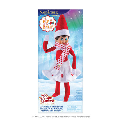 The Elf on the Shelf Claus Couture Collection Snowflake Skirt & Scarf - Red and White Holiday Outfit for Scout Elves - Festive Elf Clothes Accessory