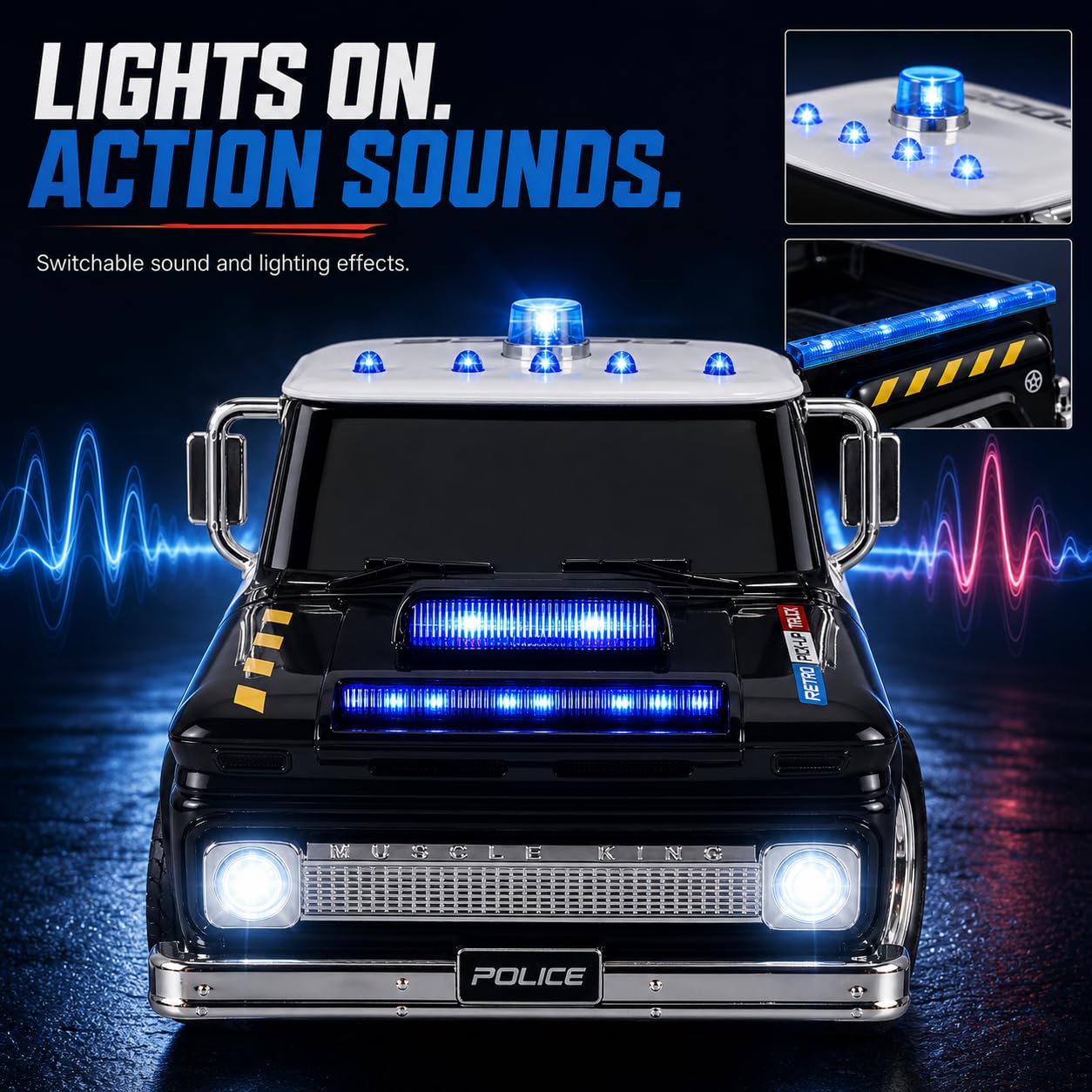 Remote Control Police Pickup Truck with Lights, Siren and USB Charging Toy