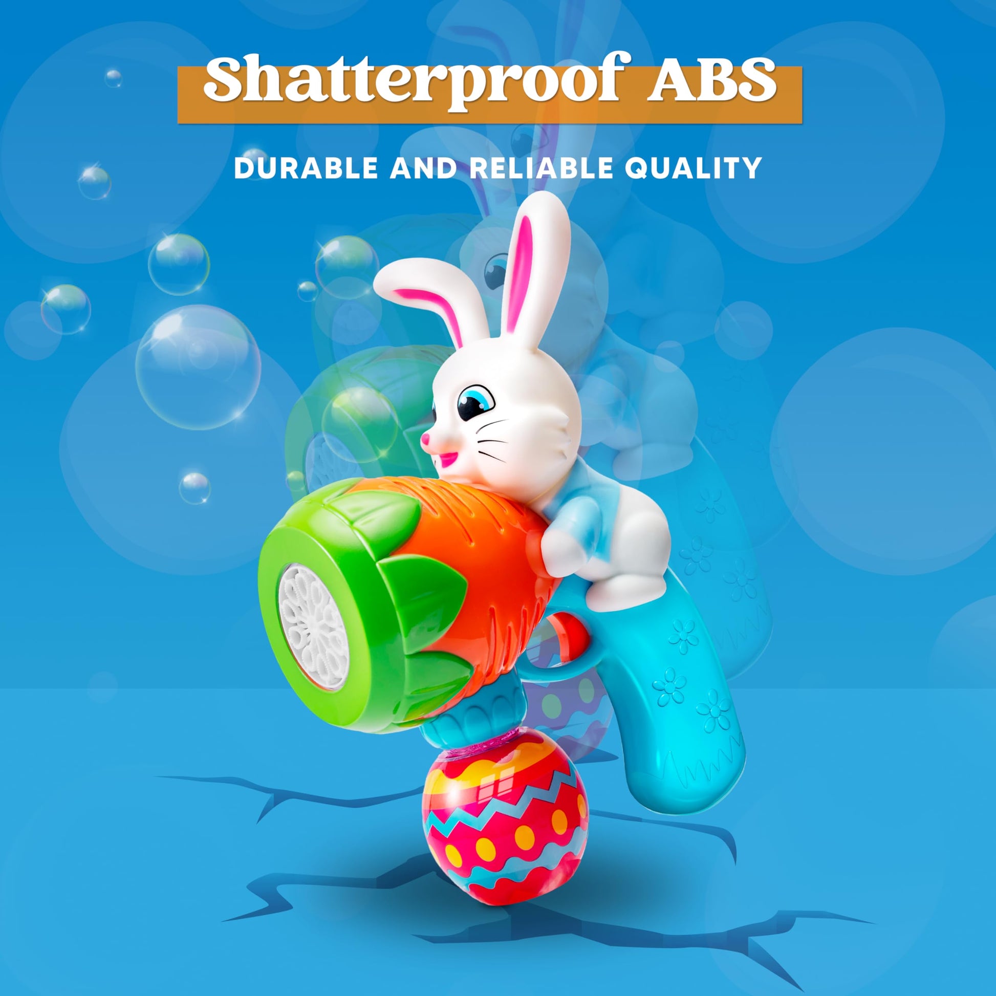 Sloosh Easter Bunny Bubble Gun for Toddler with Light, Bunny Toys for Kids Ages 3-8, Rabbit Bubble Machine Gun with 6 Refill Solution for Party
