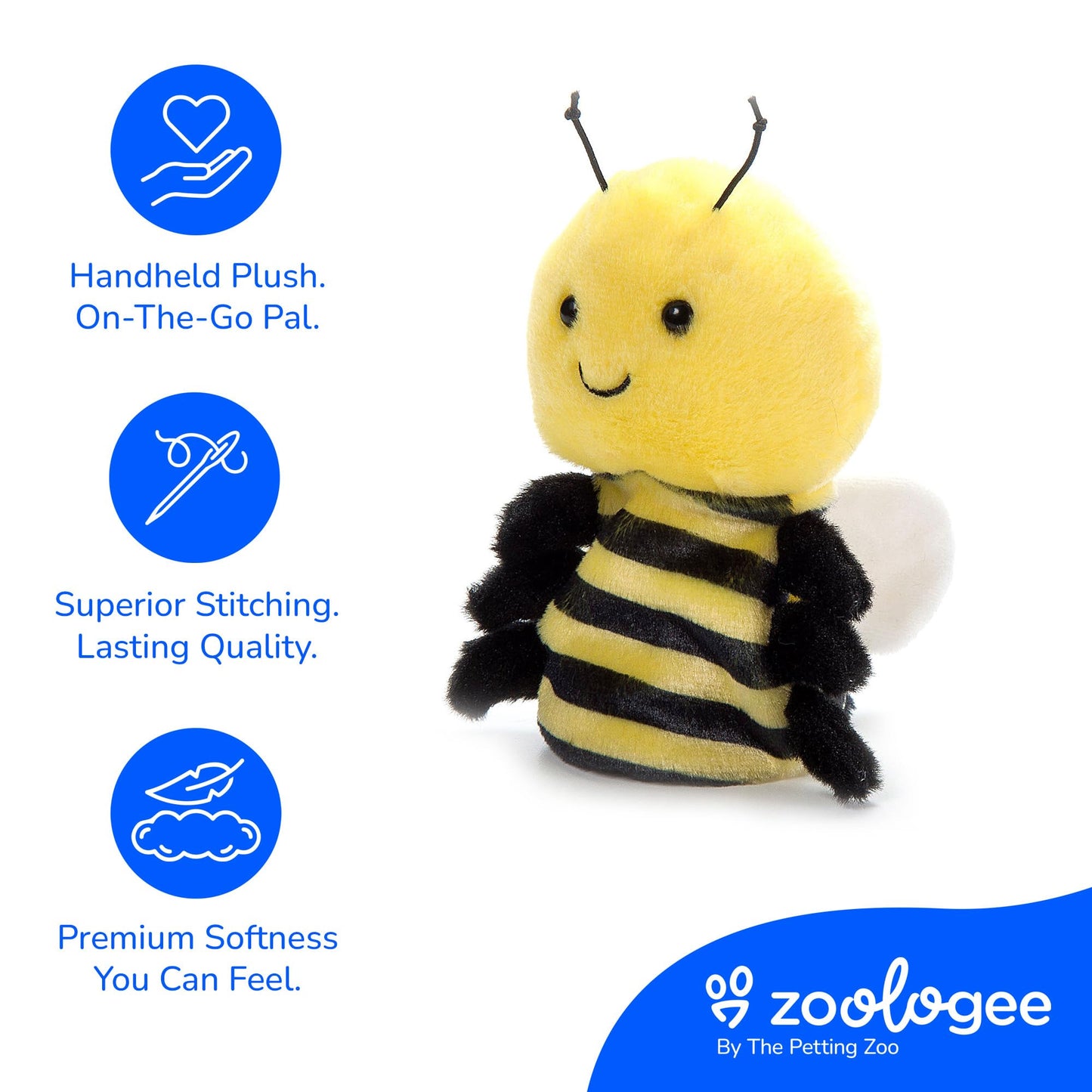 The Petting Zoo Bee Stuffed Animal Plushie, Gifts for Kids, Nuggetz Animals, Bee Plush Toy, 6 inches
