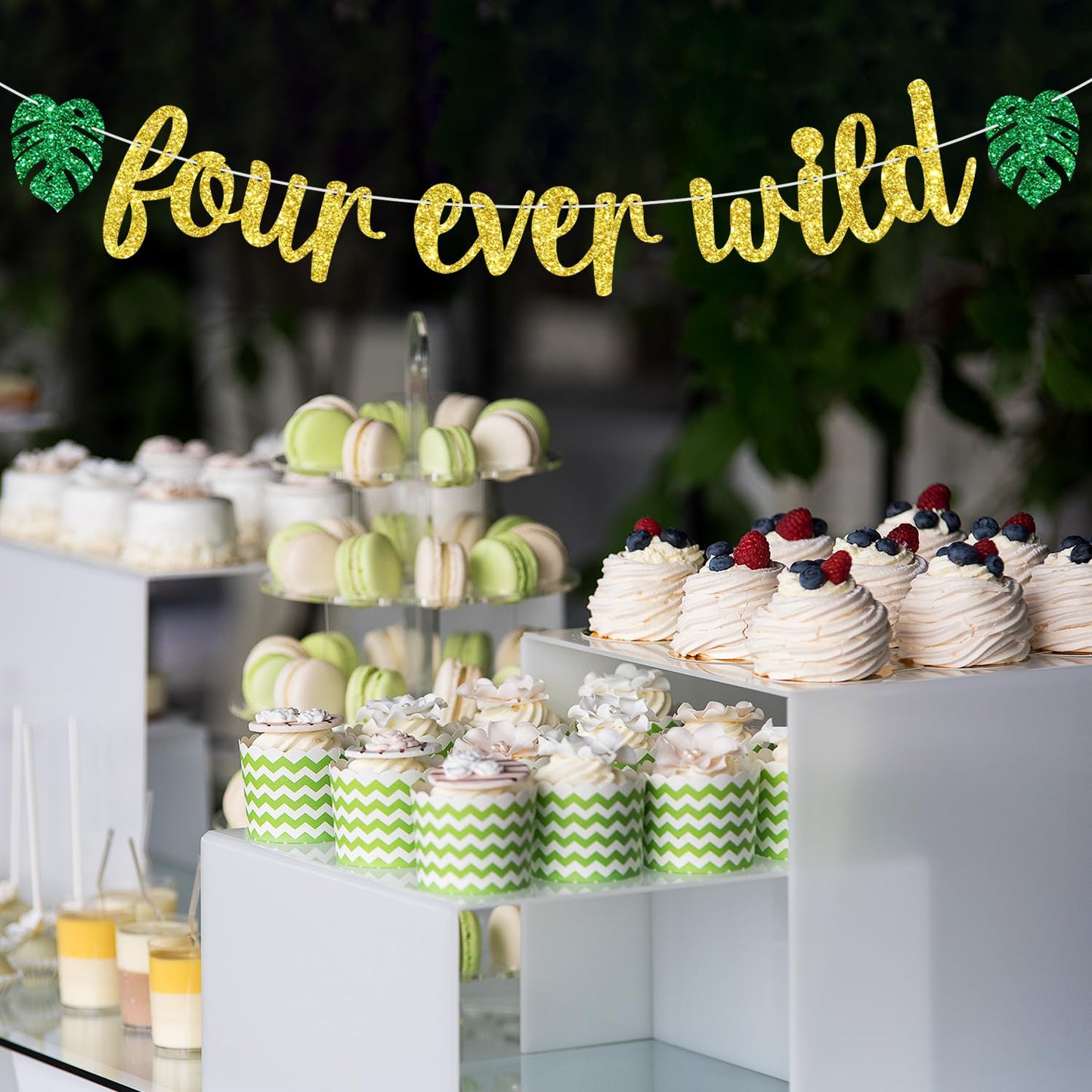 Fourever Wild Banner, Boys Girls 4th Birthday Hanging Decorations, Jungle Wild Safari Zoo Themed Happy 4th Birthday Party Decorations Supplies