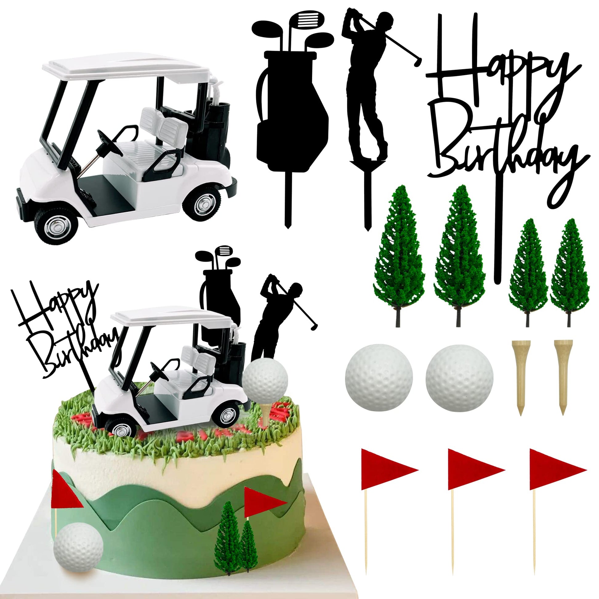 2026 New Golf Cake Decorations Golf Cart Cake Toppers Heading for The Green Cake Topper for Golfers with Cart Flag Golf Ball for Golf Theme Party