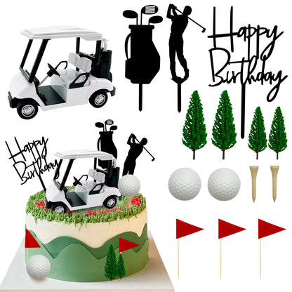 2026 New Golf Cake Decorations Golf Cart Cake Toppers Heading for The Green Cake Topper for Golfers with Cart Flag Golf Ball for Golf Theme Party