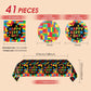 41 PCS Building Block Party Supplies,Colorful Paper Plates and Napkins with Building Block Disposable Plastic Table Cover for Happy Building Blocks