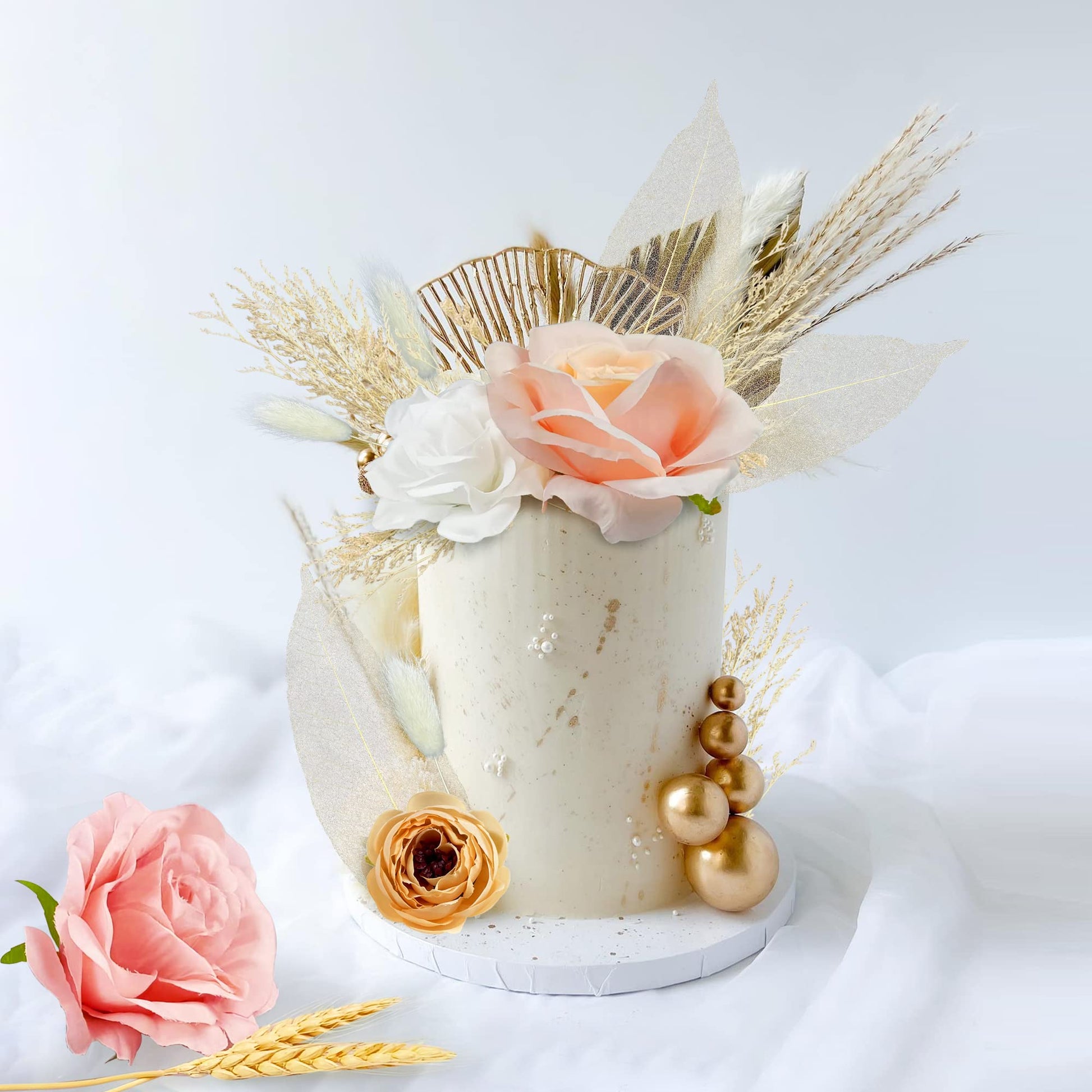 22 PCS Boho Cake Topper Artificial Flower Leaf Decor