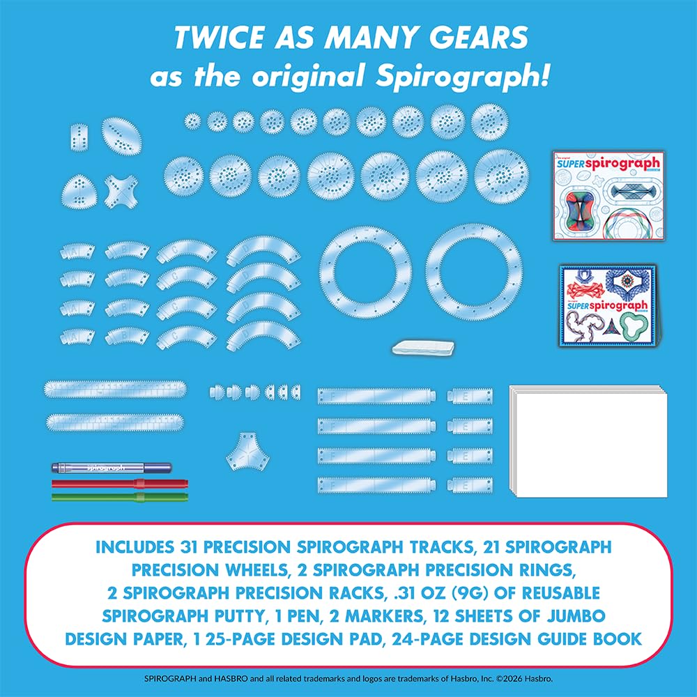 Spirograph Super Set -Arts and Crafts, Kids Toys, Art Supplies, Craft Supplies, Drawing Kit, Spiral Art, Classic Gear Design Kit, Case, Pens, Design