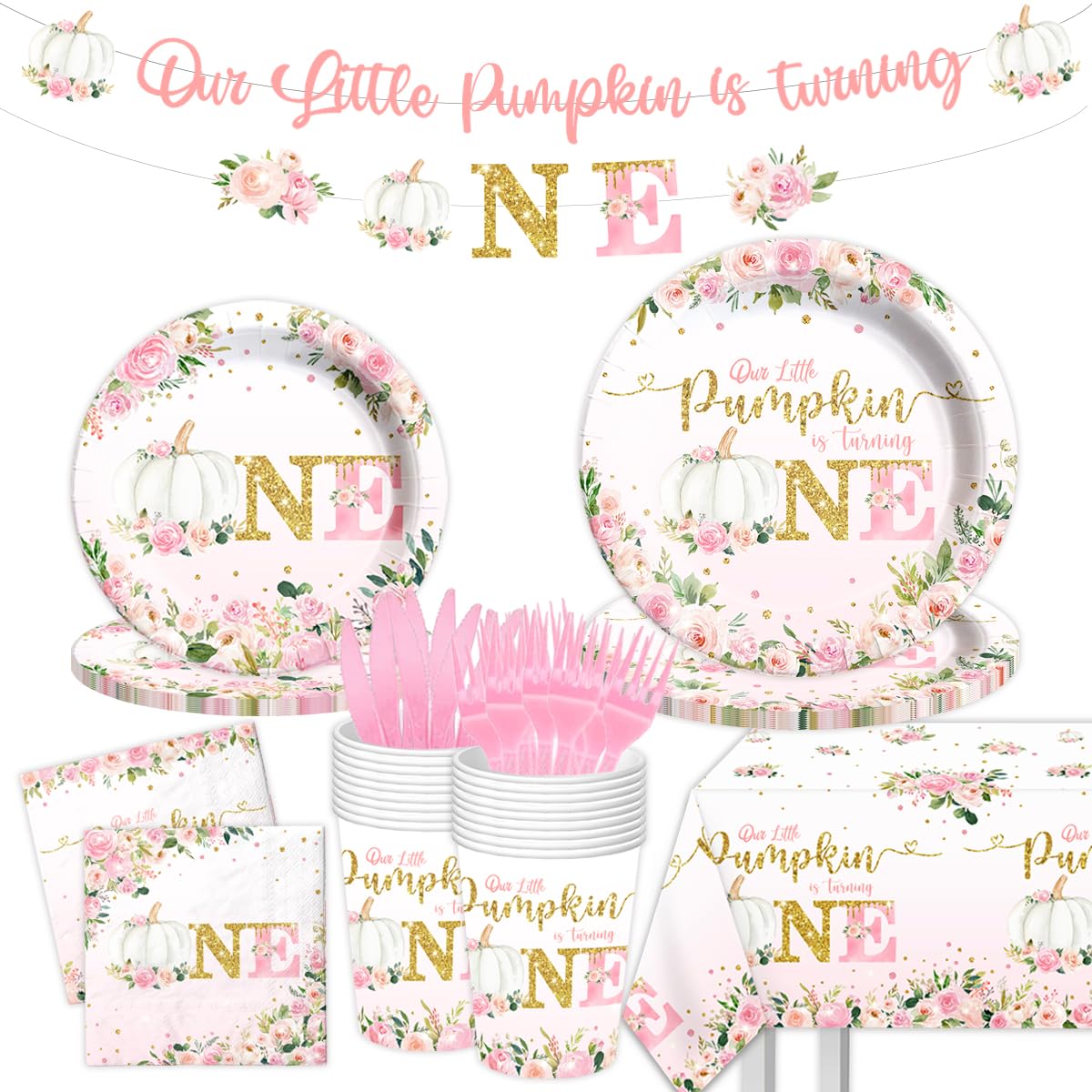 Pink Girls Our Little Pumpkin is Turning Tableware