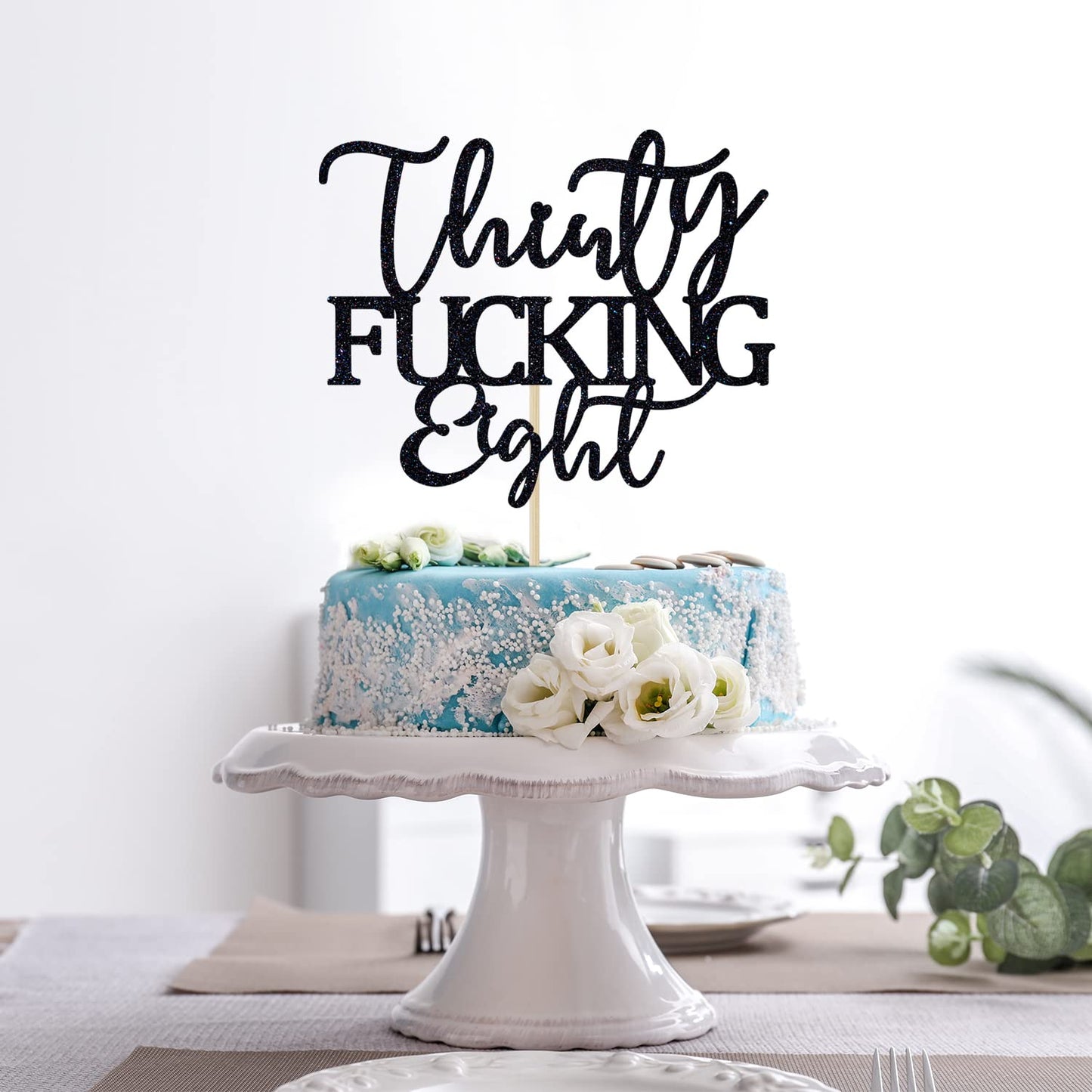 Thirty Fucking Eight Cake Topper - Happy 38th Birthday Cake Decor - Cheers to 38 Years Birthday Party Decorations Supplies, Black Glitter