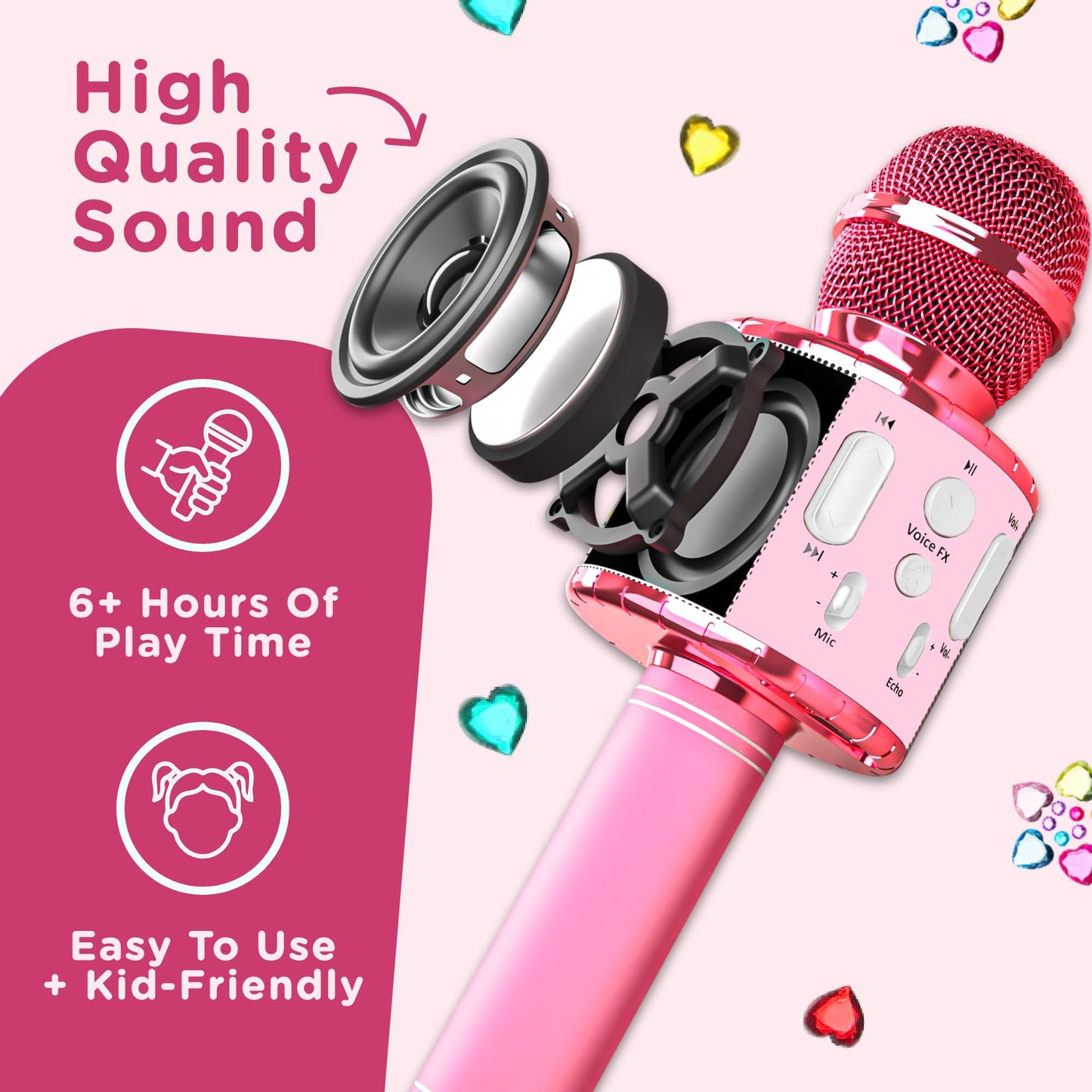 Move2Play, Kids Karaoke Microphone | Includes Stickers & Bluetooth | Kids Birthday Gift | Toy for All Ages 2, 3, 4, 5, 6+ Year Old Girls, Boys &