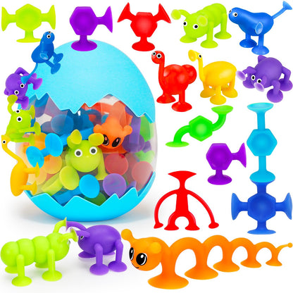 32Pcs Bath Toys for Kids Ages 3-5 4-8, No Hole Mold Free Baby Suction Cup Animals Water Toys, Mini Toddler Sensory Fidget Party Favors, Airplane Car