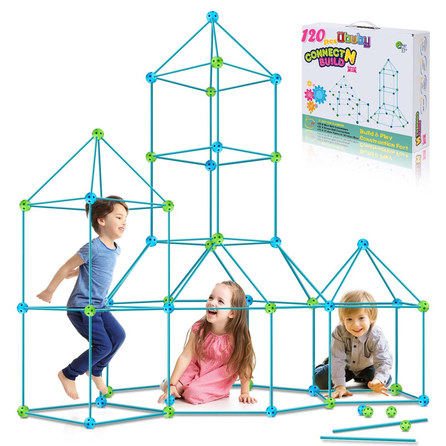 Kids Fort Building Kit 120 Pieces Construction STEM Toys for 3 4 5 6 7 8 9 10 11 12 Years Old Boys and Girls Ultimate Forts Builder Gift Build DIY