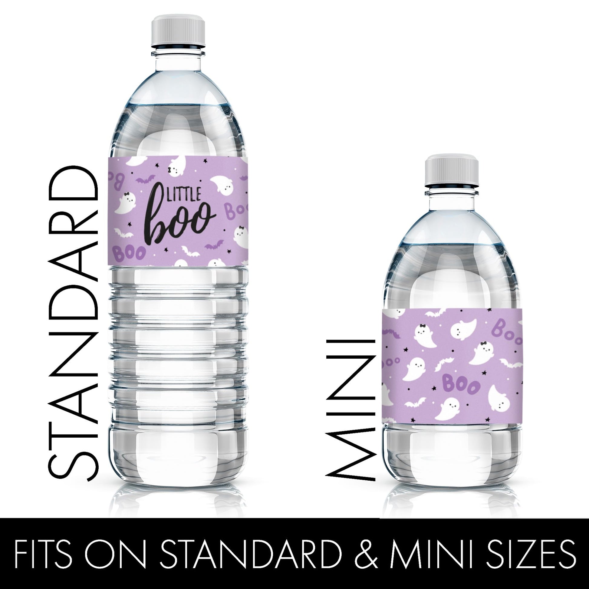 Purple Little Boo Ghost Girl Baby Shower Water Bottle Labels, 20 Count