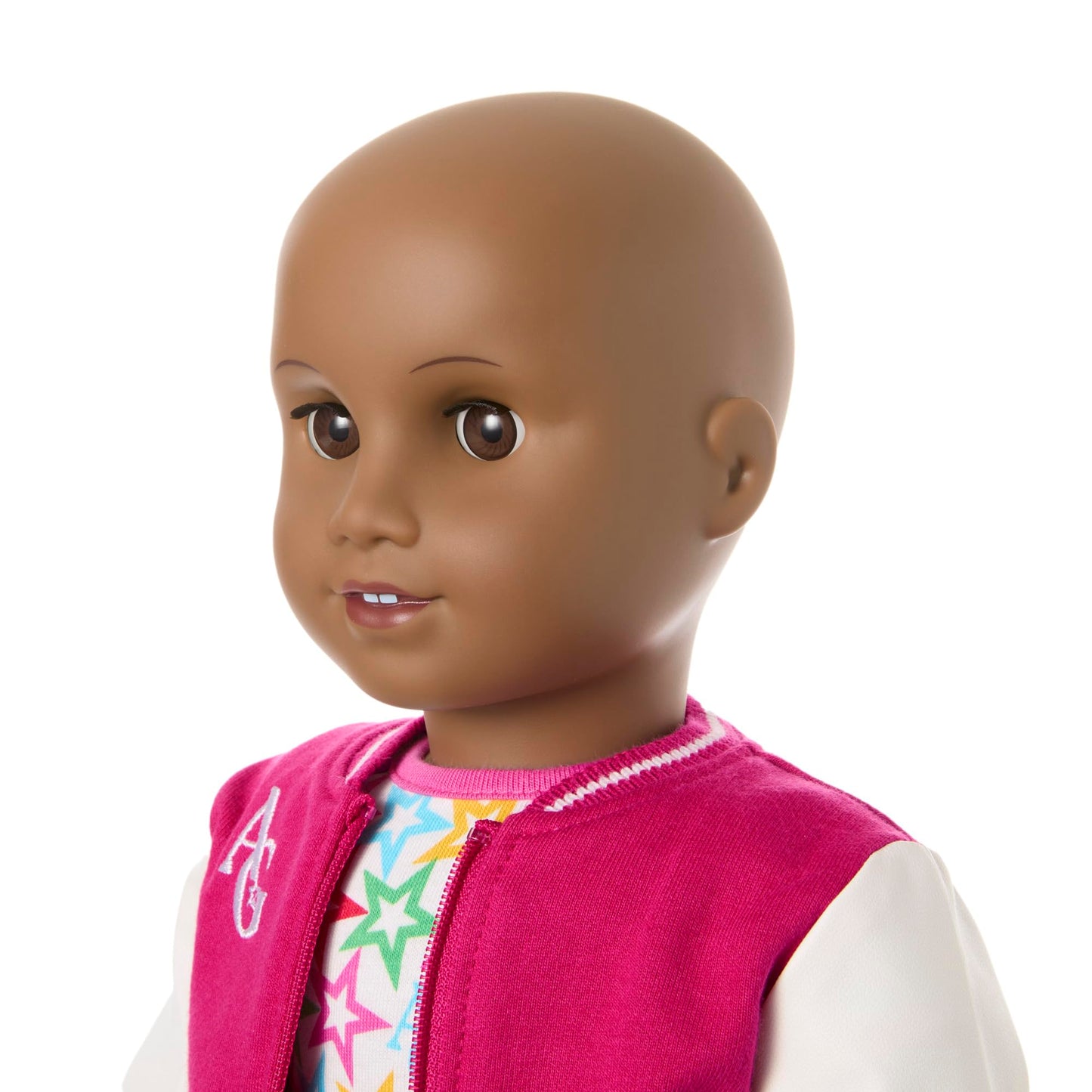 American Girl, Truly Me 18-inch Doll #114 with Brown Eyes, Without Hair, Deep Skin, Varsity Jacket, for Ages 6+