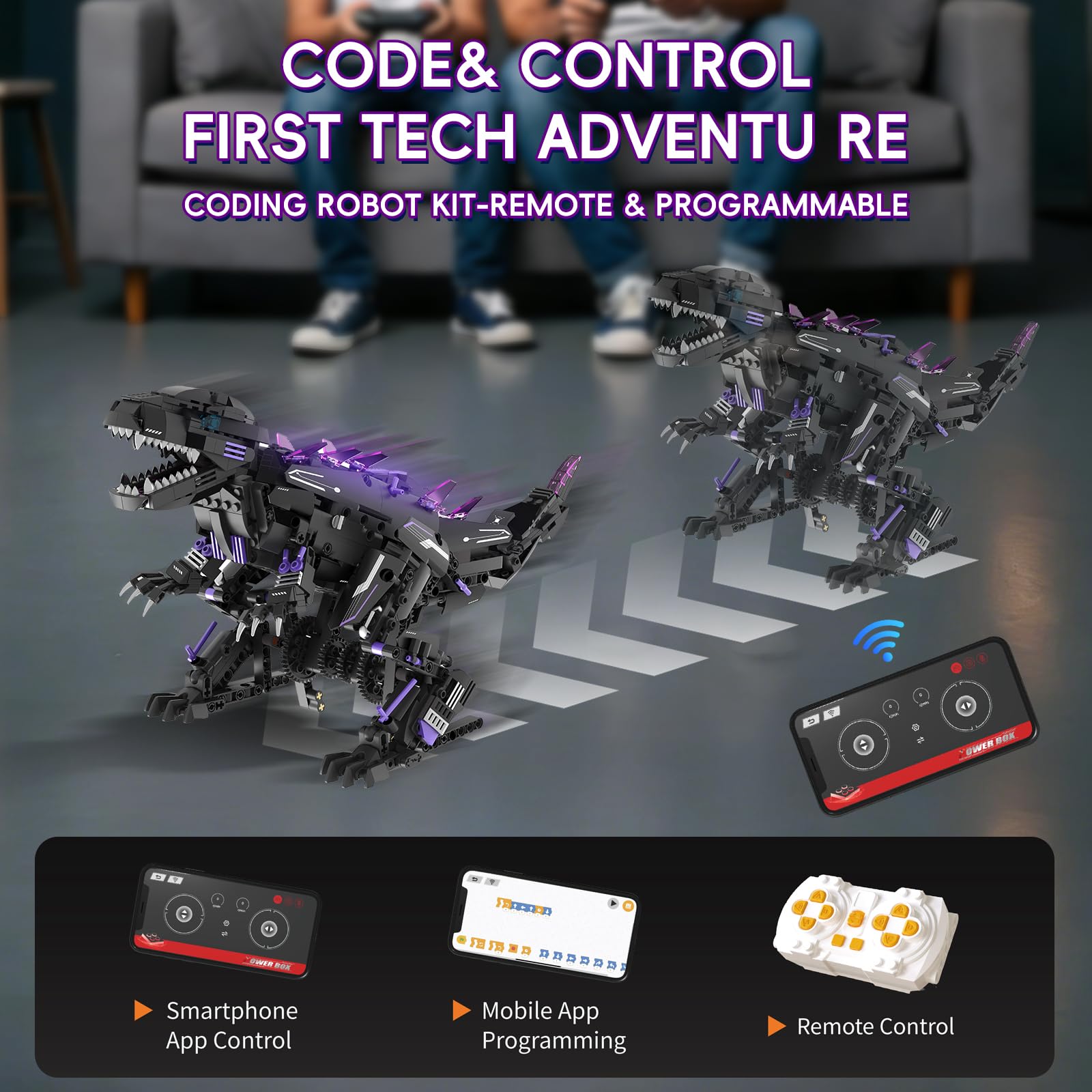 LQPFBSM 5 in 1 STEM Robot Building Blocks Sets APP & Remote Control Robotic Kits 5 in 1 Tyrannosaurus Rex/Triceratops/Monster/Crocodile/Robot Toys