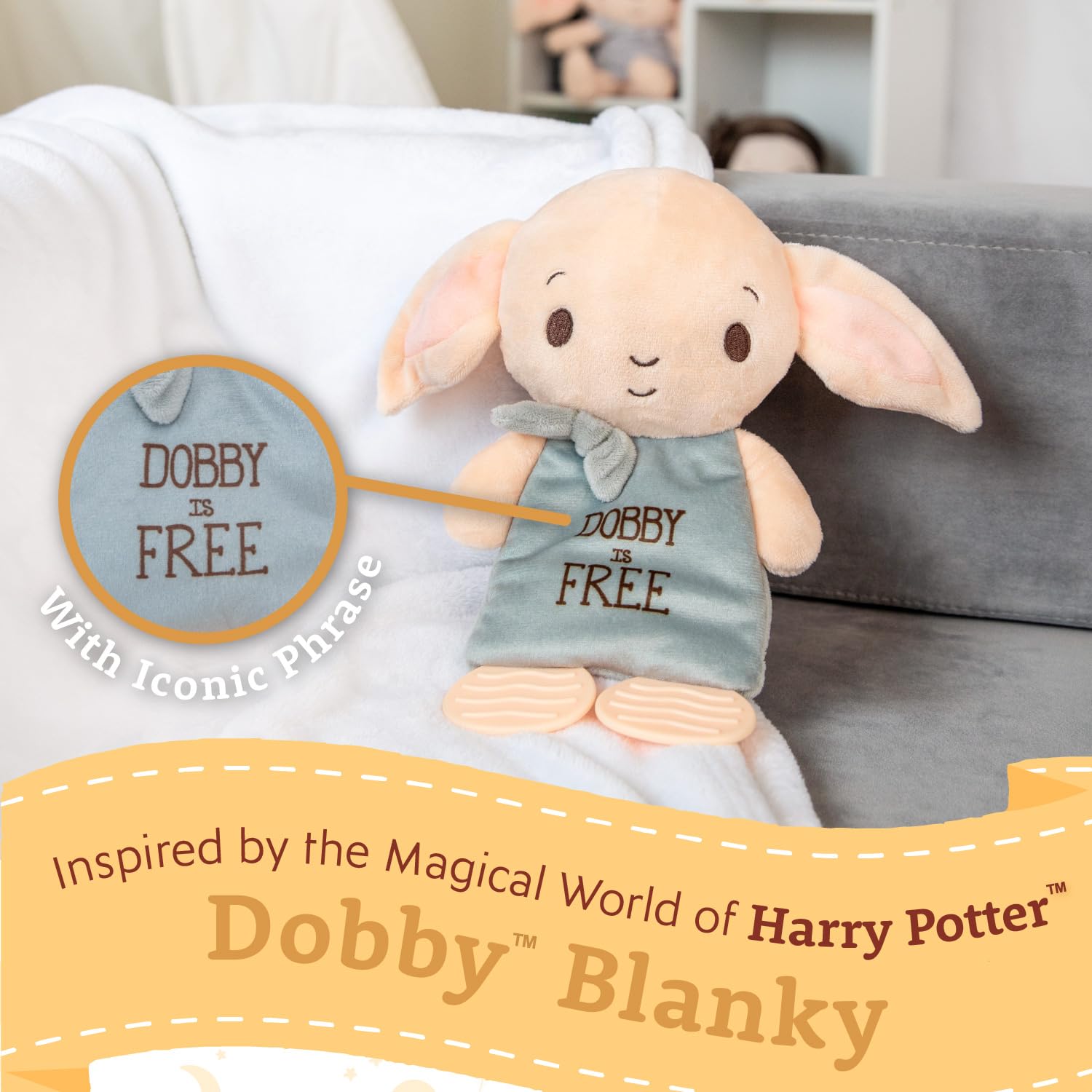 Kids Preferred Harry Potter Dobby Teether Plush Toy Crinkle Cloth for Newborn Baby Boys and Girls 10 inches