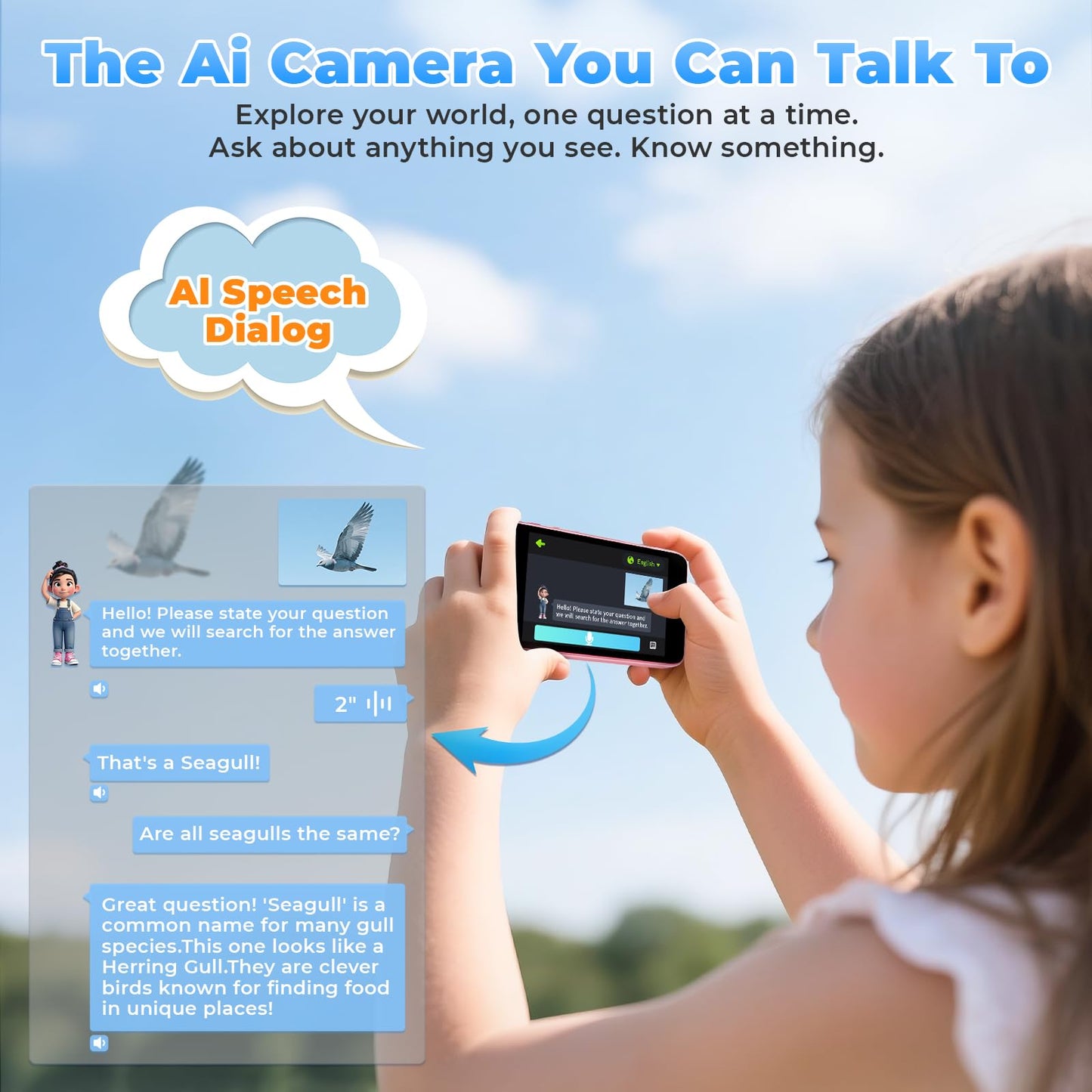 Ai Kids Camera for Age 3-10, Digital Camera Christmas Birthday Gifts, Toddler Learning Play Toy Camera with 4 inch IPS HD Eye-Friendly Screen, AI