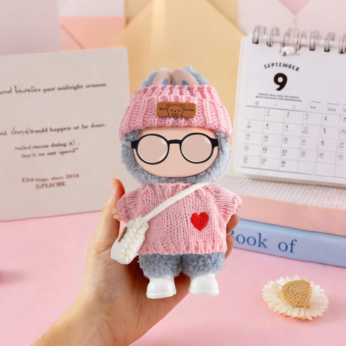 Ciunura Doll Clothing for Labubu, Premium Outfits for Labubu Dressing up, Handcrafted Crochet Doll Accessories for Labubu with Sweater, Hat, Glasses