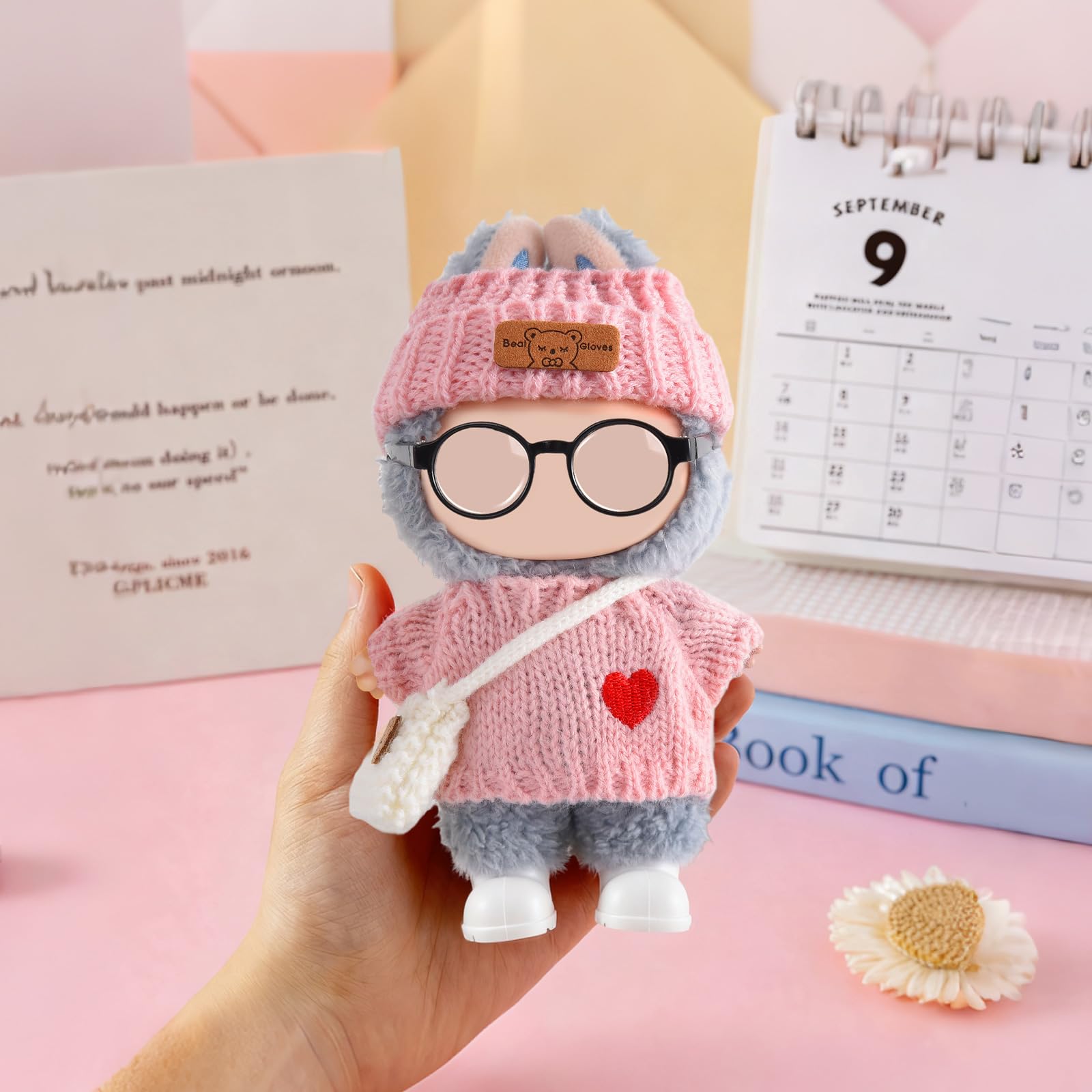Ciunura Doll Clothing for Labubu, Premium Outfits for Labubu Dressing up, Handcrafted Crochet Doll Accessories for Labubu with Sweater, Hat, Glasses