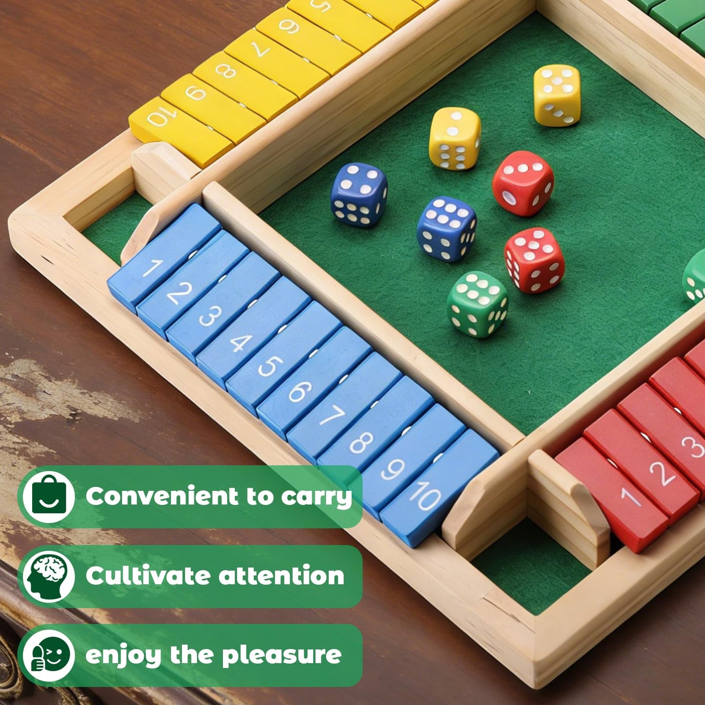 Shut the Box Game, 8.74in 8dice for 1-4 Players Educational Math Game