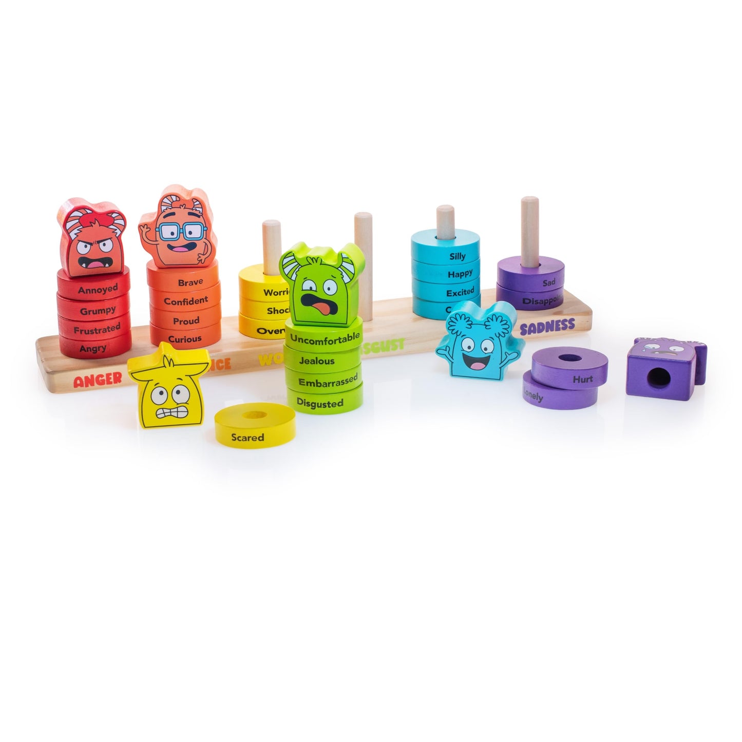 Open The Joy Emotions Stacking Rings - 30pc Rainbow Stacking Toy for Toddlers, Baby Sensory Learning Toy, Fine Motor Skill Development - Montessori