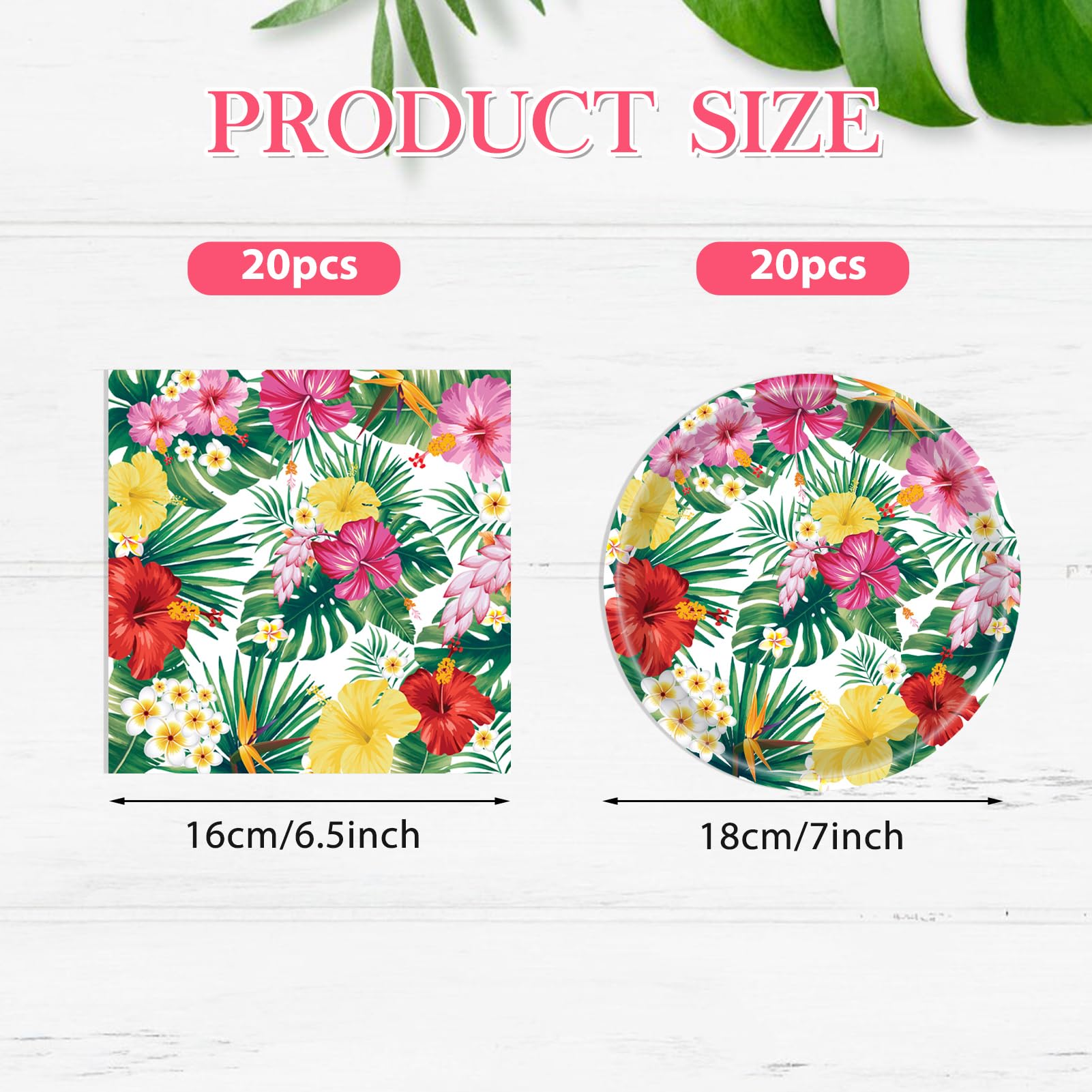 40PCS Hawaiian Luau Party Decoration, Luau Decoration Aloha Tropical Palm Leaves Tableware Supplies Hawaii Disposable Plates, Napkins, Party Supplies