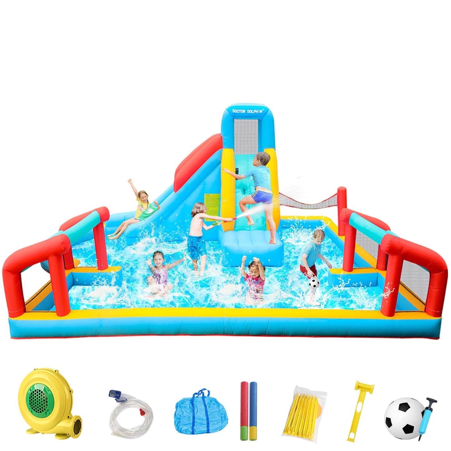 Doctor Dolphin Bounce House for Kids, Inflatable Bounce House with Slide, Kids Bouncy House, Inflatable Water Slide Bouncy Castle for Dry and Wet