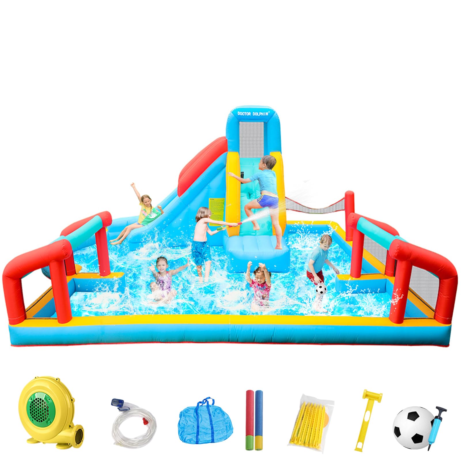 Doctor Dolphin Bounce House for Kids, Inflatable Bounce House with Slide, Kids Bouncy House, Inflatable Water Slide Bouncy Castle for Dry and Wet