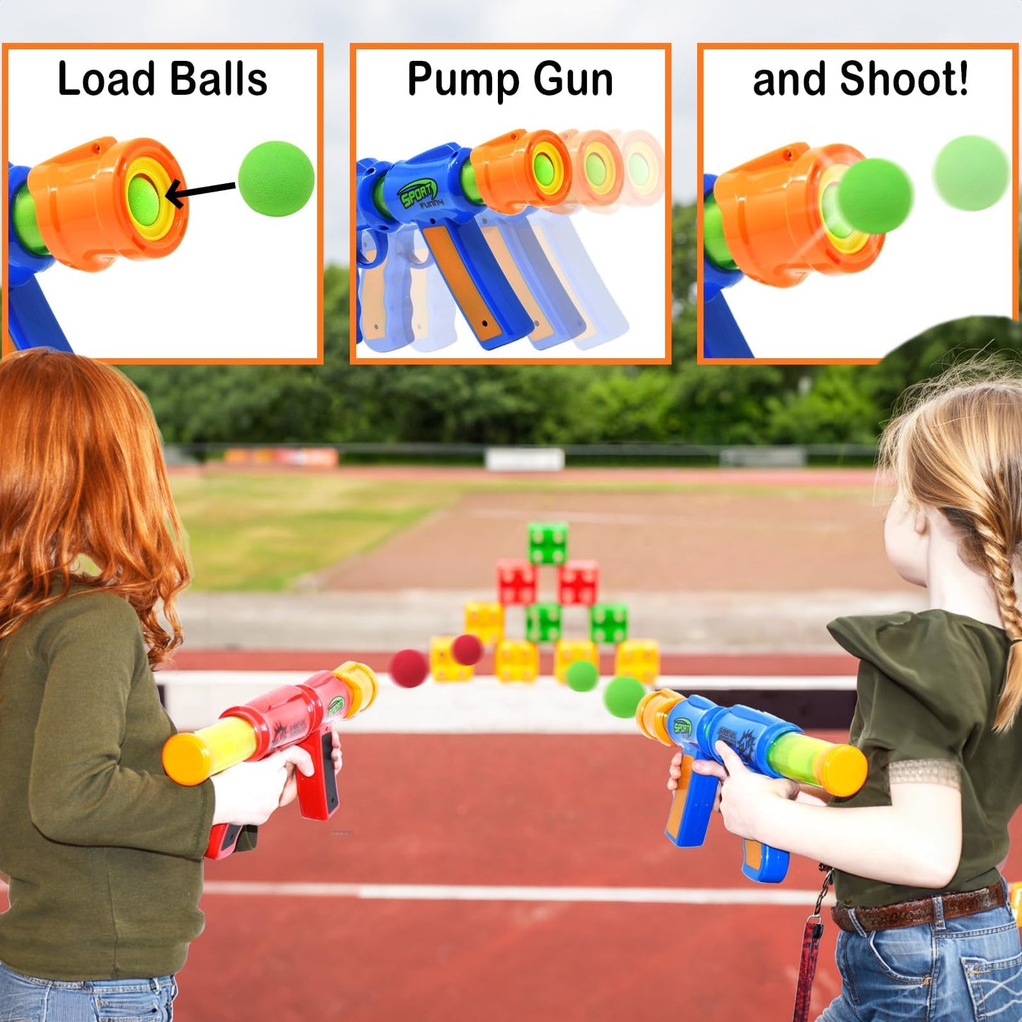 Kiddie Play Toy Foam Blasters Atomic Power Popper Air Ball Shooter (2 Guns)
