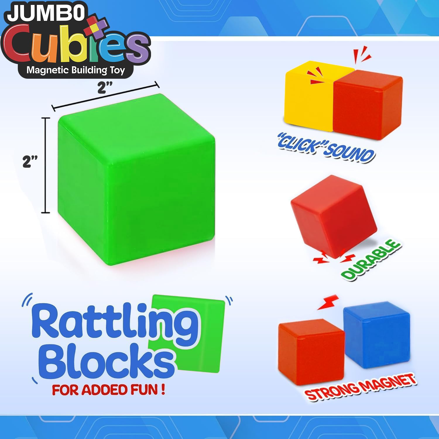 Playmags Jumbo Cubies Magnetic Blocks Building Toy, 64pc 2-Inch Magnet Cubes STEM Toys for Toddler & Kids, Preschool, Educational Construction Block