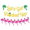 Let’s Get Flocked Up Banner - Pink Glitter Flamingo Party Banner with Palm Trees & Pineapple, NO DIY Required, Tropical Summer Pool Party
