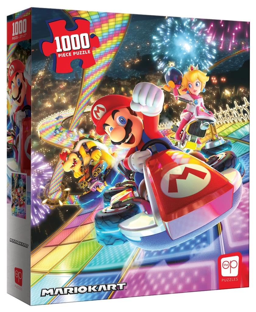 Mario Kart “Rainbow Road” 1,000 Piece Jigsaw Puzzle | Collectible Super Mario Puzzle Artwork Featuring Mario, Princess Peach, and Bowser |