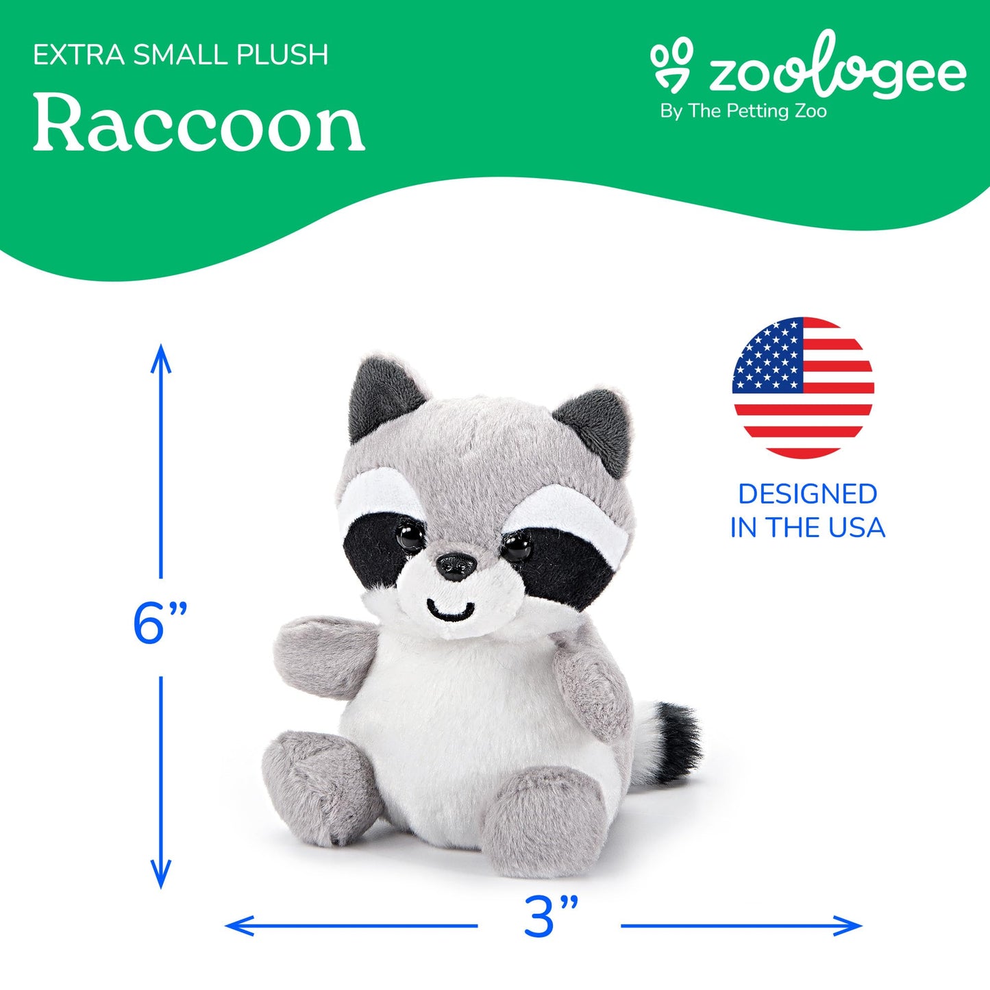 The Petting Zoo Raccoon Stuffed Animal Plushie, Gifts for Kids, Nuggetz Wildlife Stuffed Animals, Raccoon Plush Toy, 6 inches