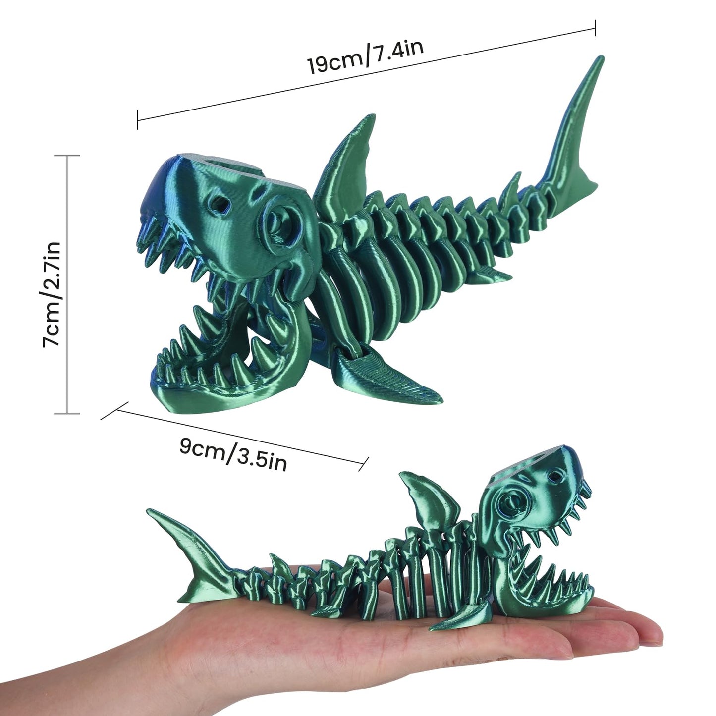3D Printed Shark Toy - Cool Great White Shark Animal Figure Toys with Fun Movable Skeleton Design Fidget for Desk Decor and Pet Collectors(Laser
